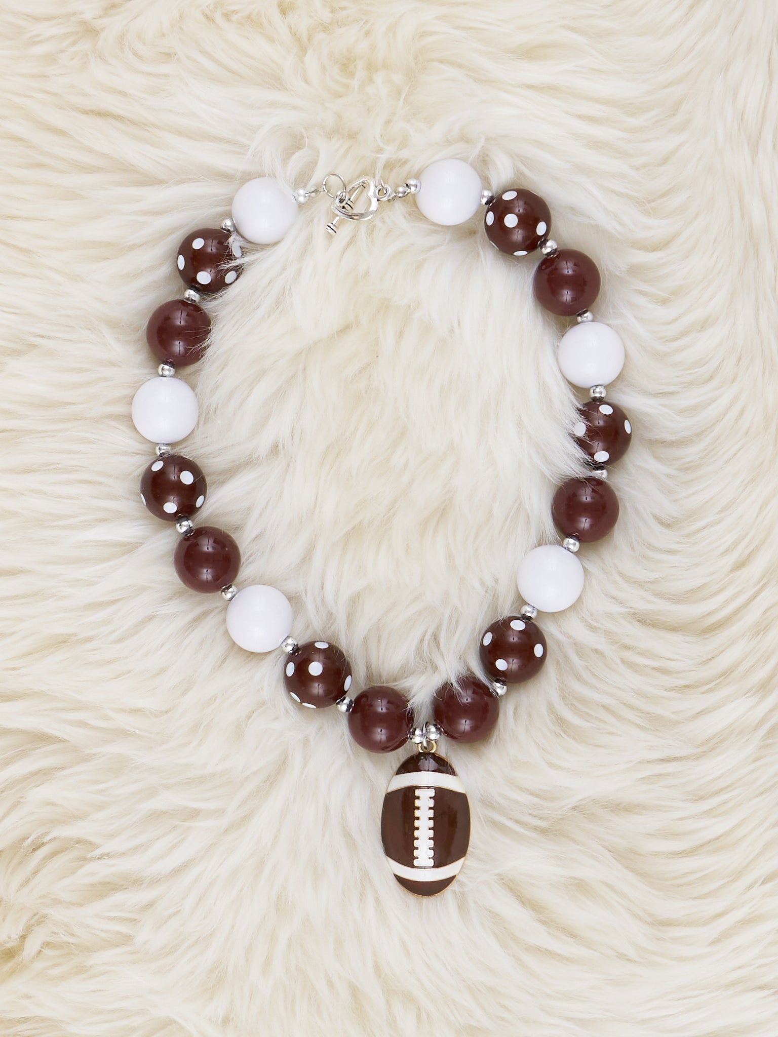 Brown & White Football Charm Bubblegum Necklace - Marie Nicole Clothing