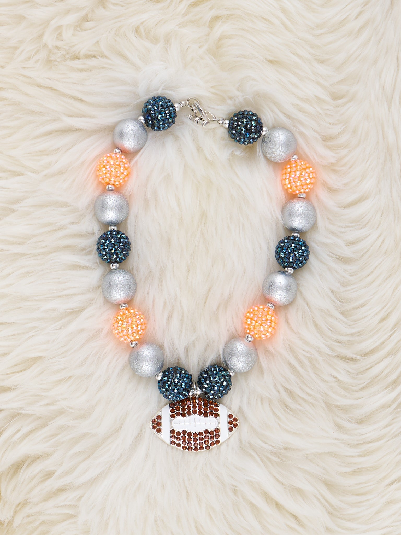 Orange & Grey Football Charm Bubblegum Necklace - Marie Nicole Clothing