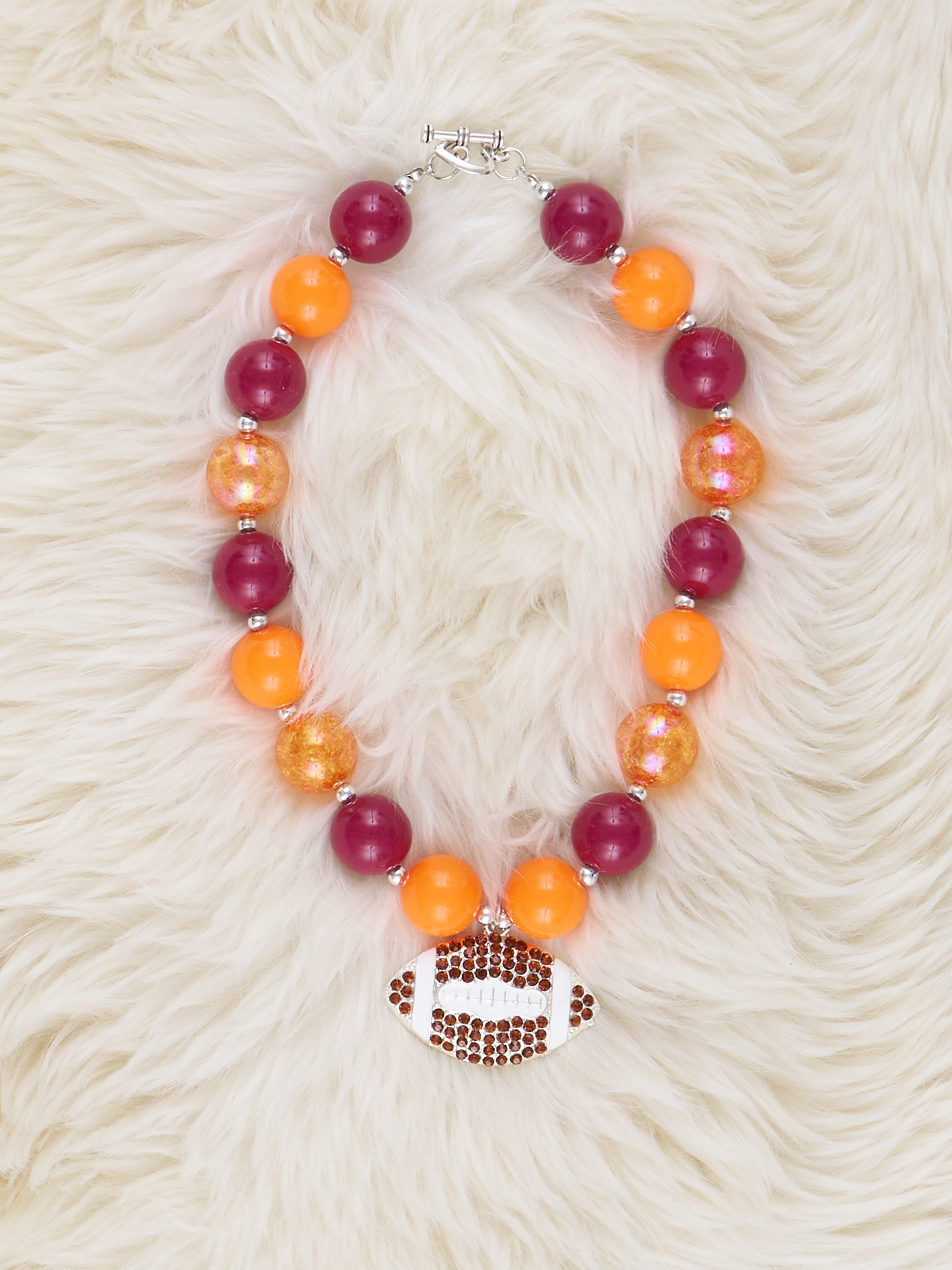 Red & Orange Football Charm Bubblegum Necklace - Marie Nicole Clothing