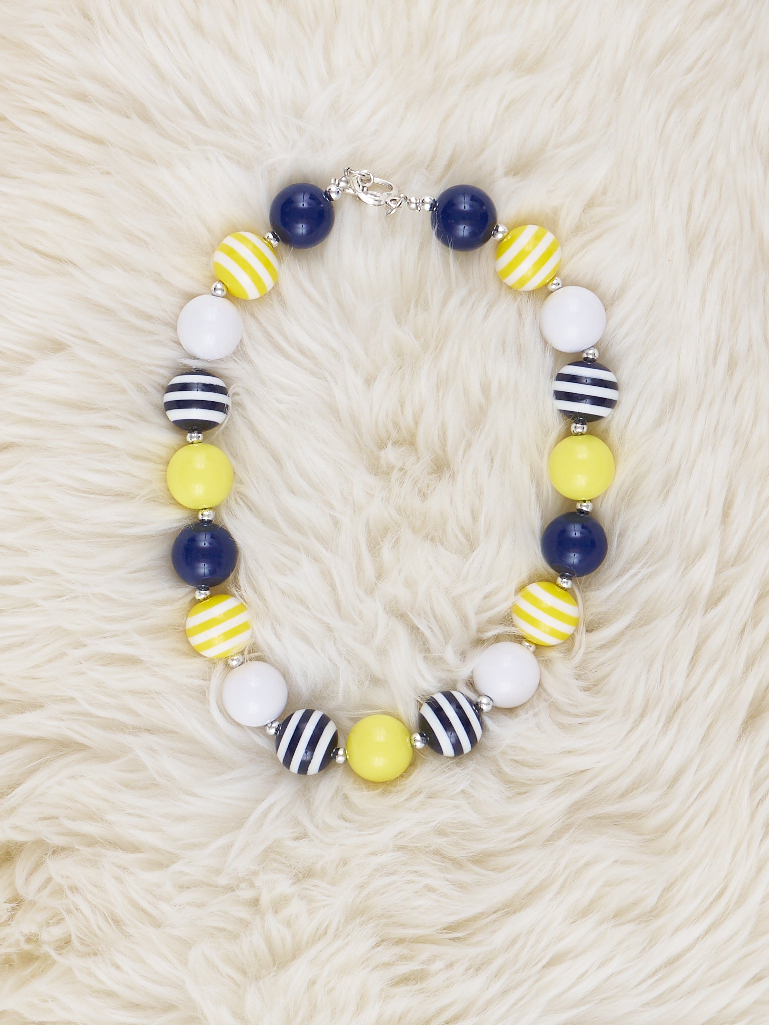 Yellow & Navy Blue Striped Bubblegum Necklace - Marie Nicole Clothing