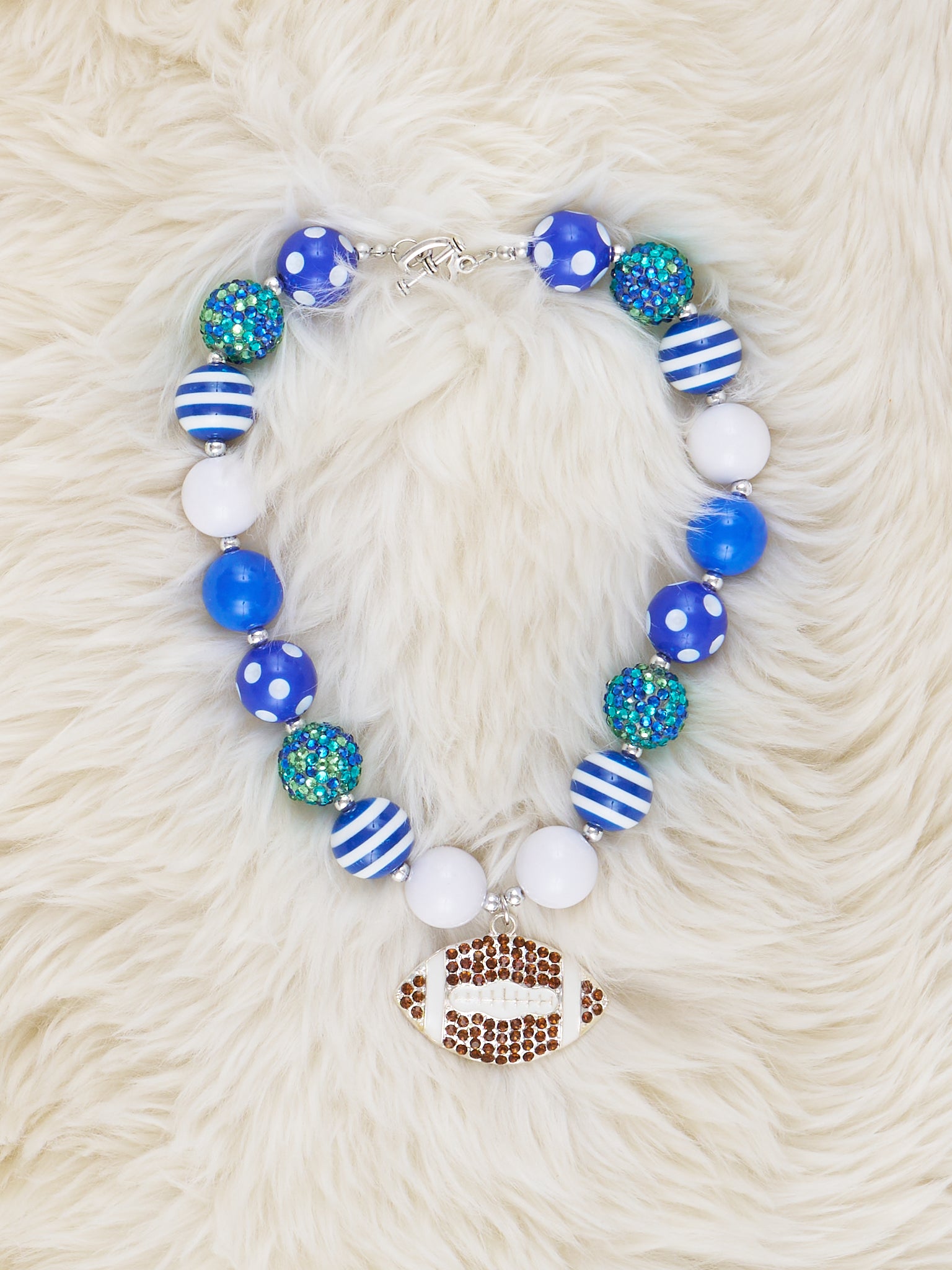 Blue & Green Football Charm Bubblegum Necklace - Marie Nicole Clothing