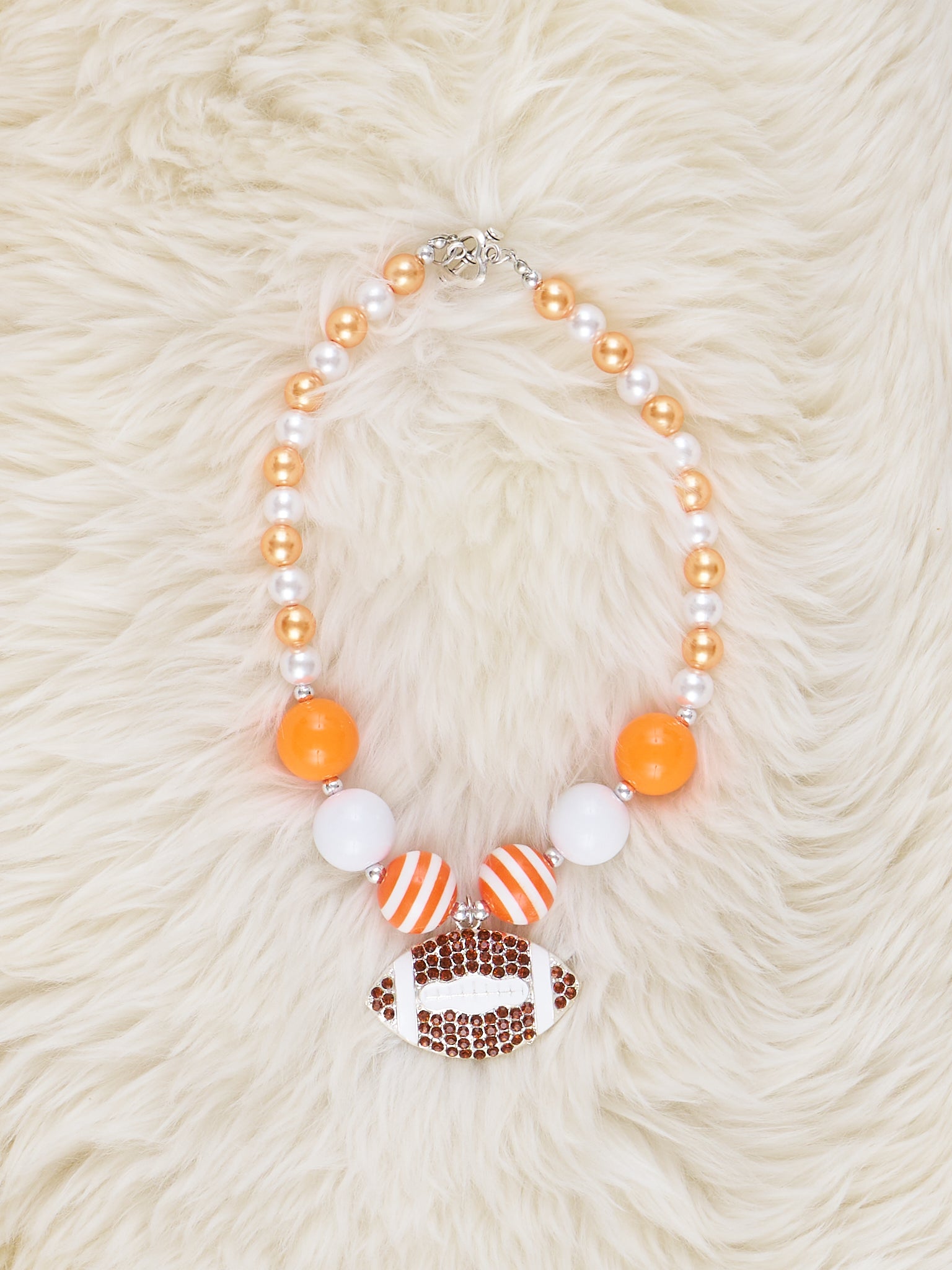 Orange & White Football Charm Bubblegum Necklace - Marie Nicole Clothing