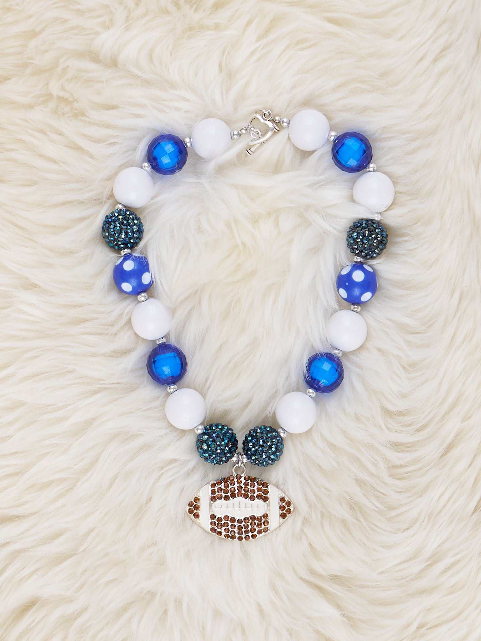 Blue & White Football Charm Bubblegum Necklace - Marie Nicole Clothing