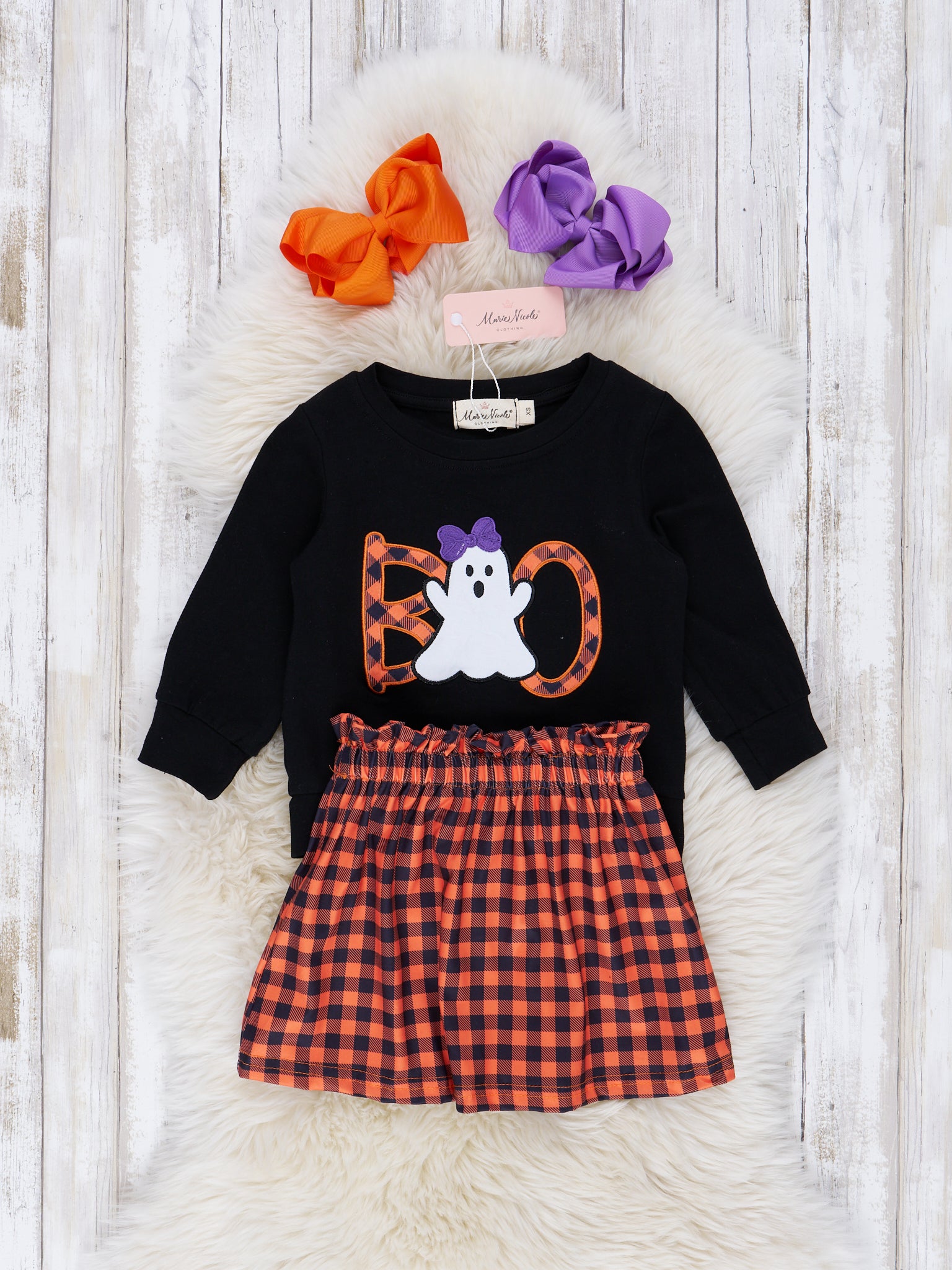 Orange & Black Ghostly Gingham Skirt Outfit - Marie Nicole Clothing
