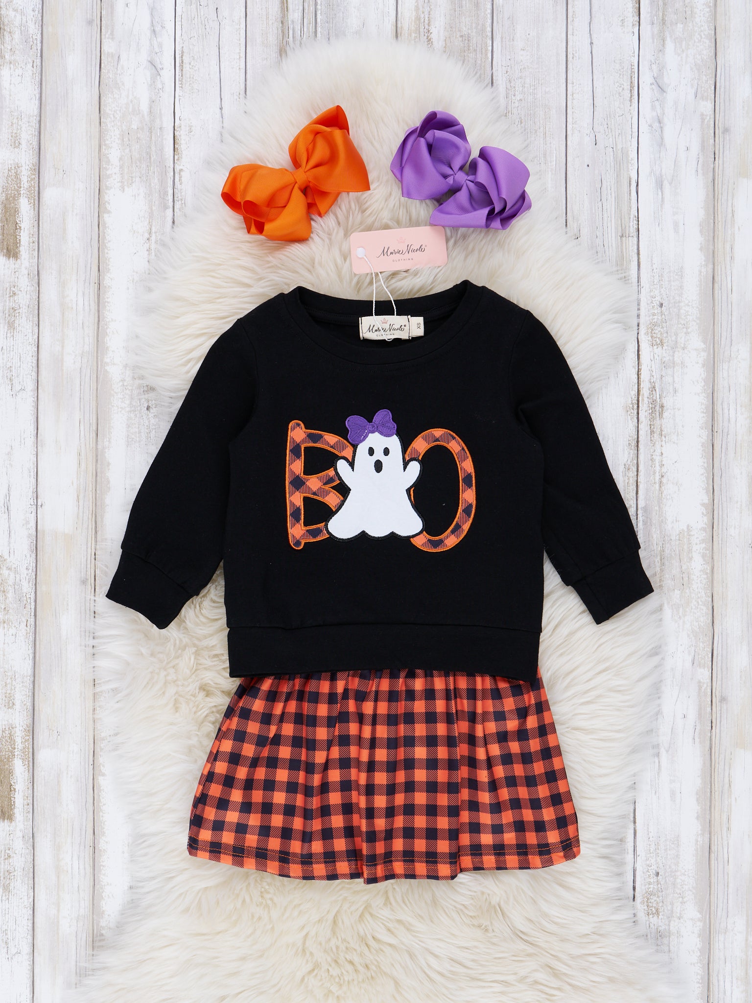 Orange & Black Ghostly Gingham Skirt Outfit - Marie Nicole Clothing