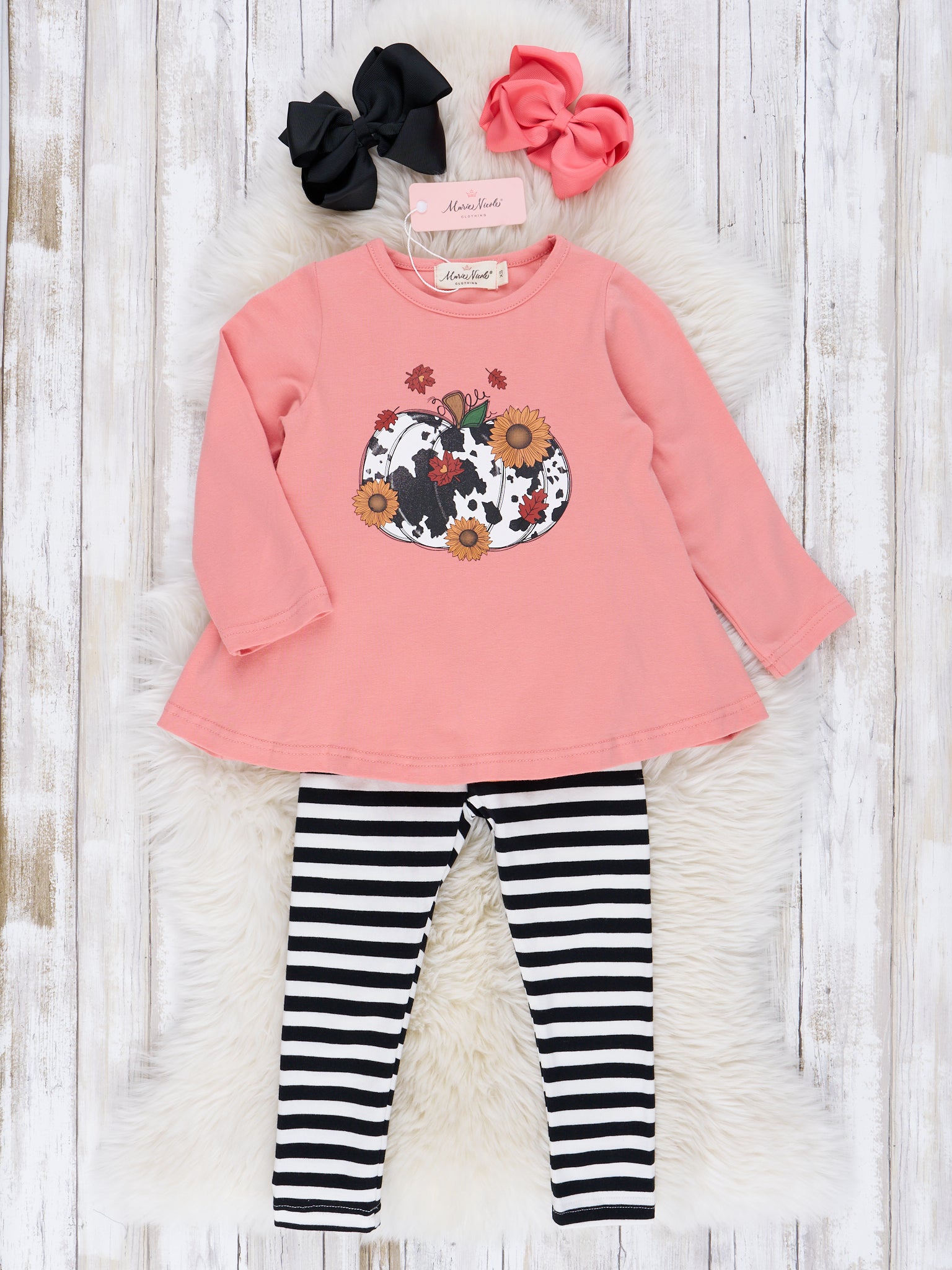 Coral Cow Print Pumpkin Outfit - Marie Nicole Clothing