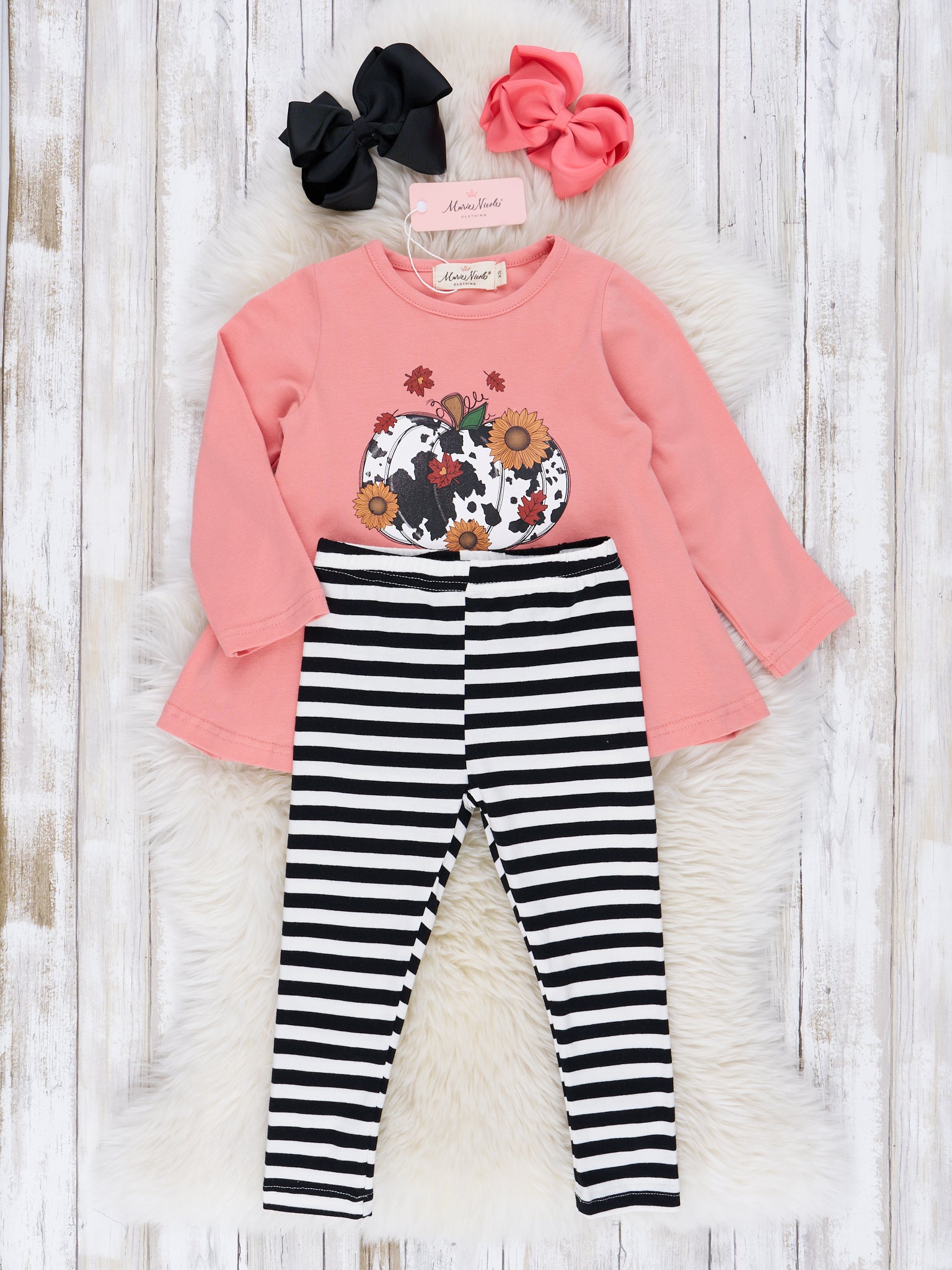 Coral Cow Print Pumpkin Outfit - Marie Nicole Clothing