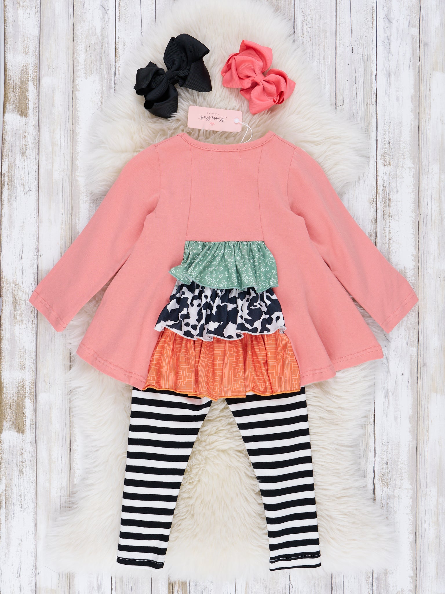Coral Cow Print Pumpkin Outfit - Marie Nicole Clothing