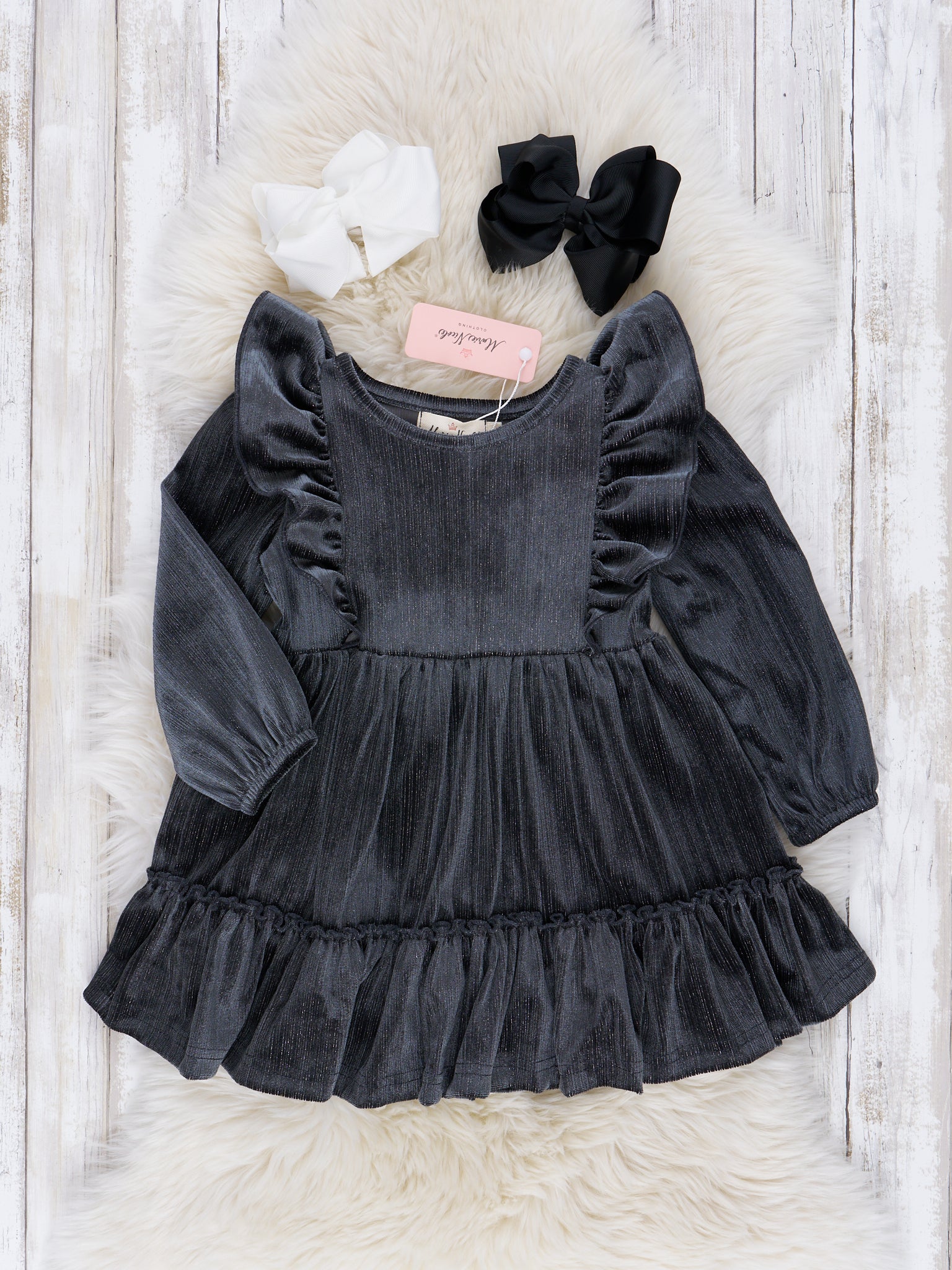 Velvet Ruffle Dress - Marie Nicole Clothing
