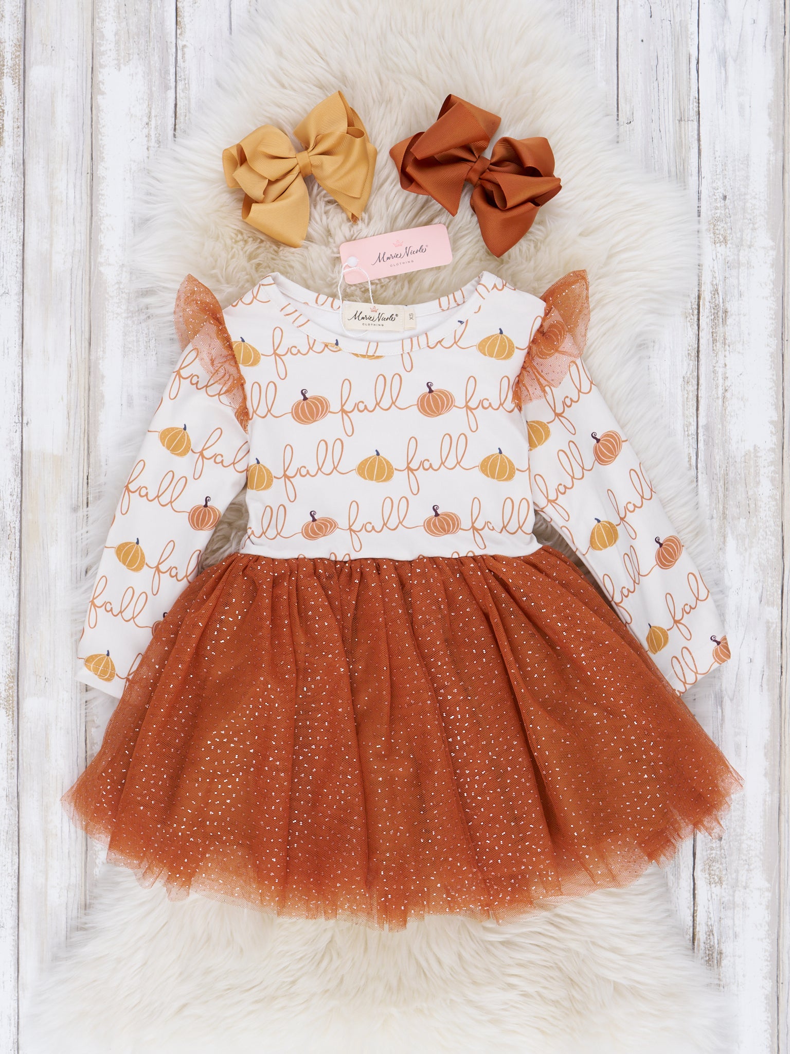 Cinnamon Fall Pumpkin Tulle Dress - Marie Nicole Clothing