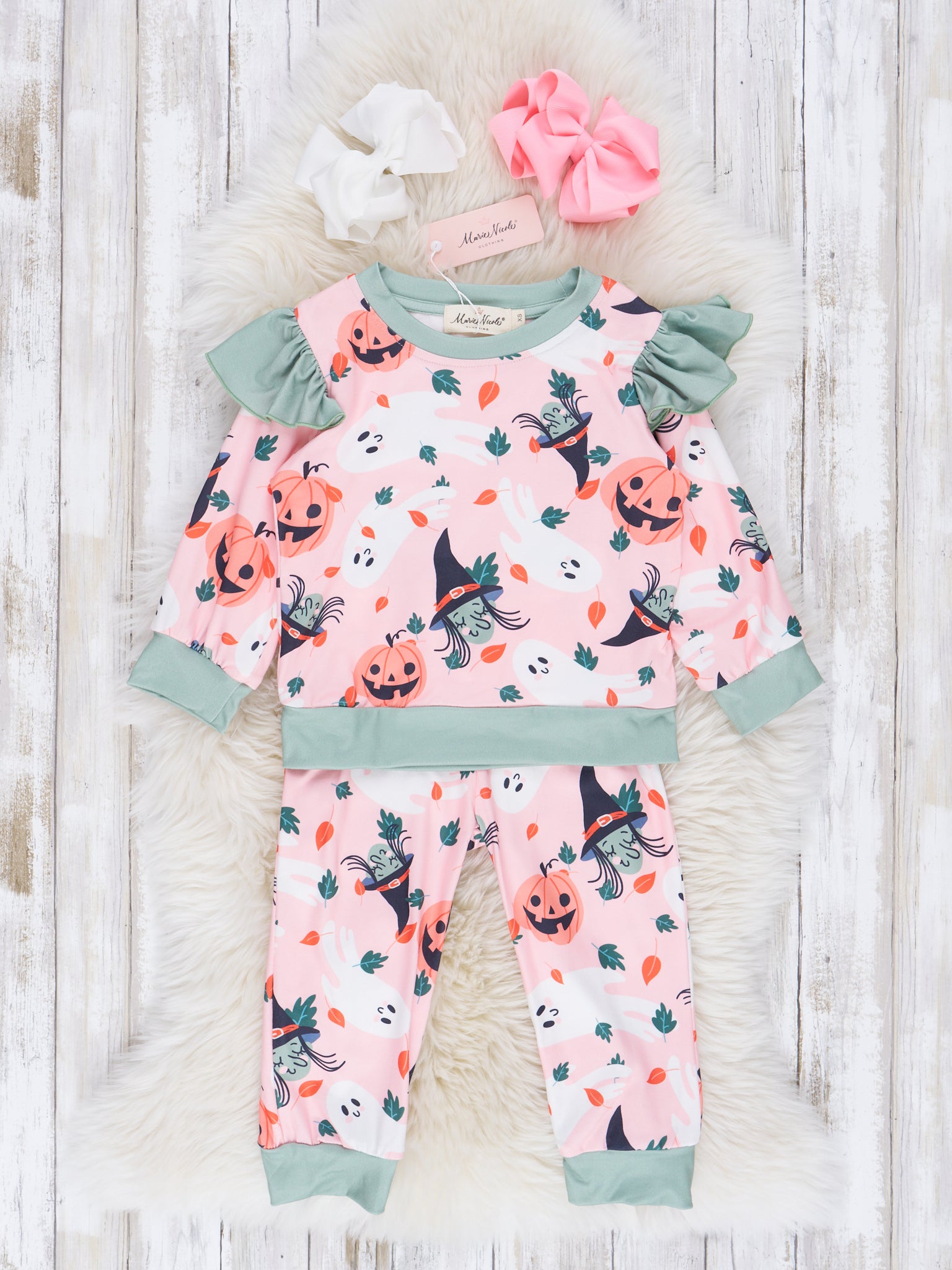 Coral & Olive Halloween Ruffle Outfit - Marie Nicole Clothing