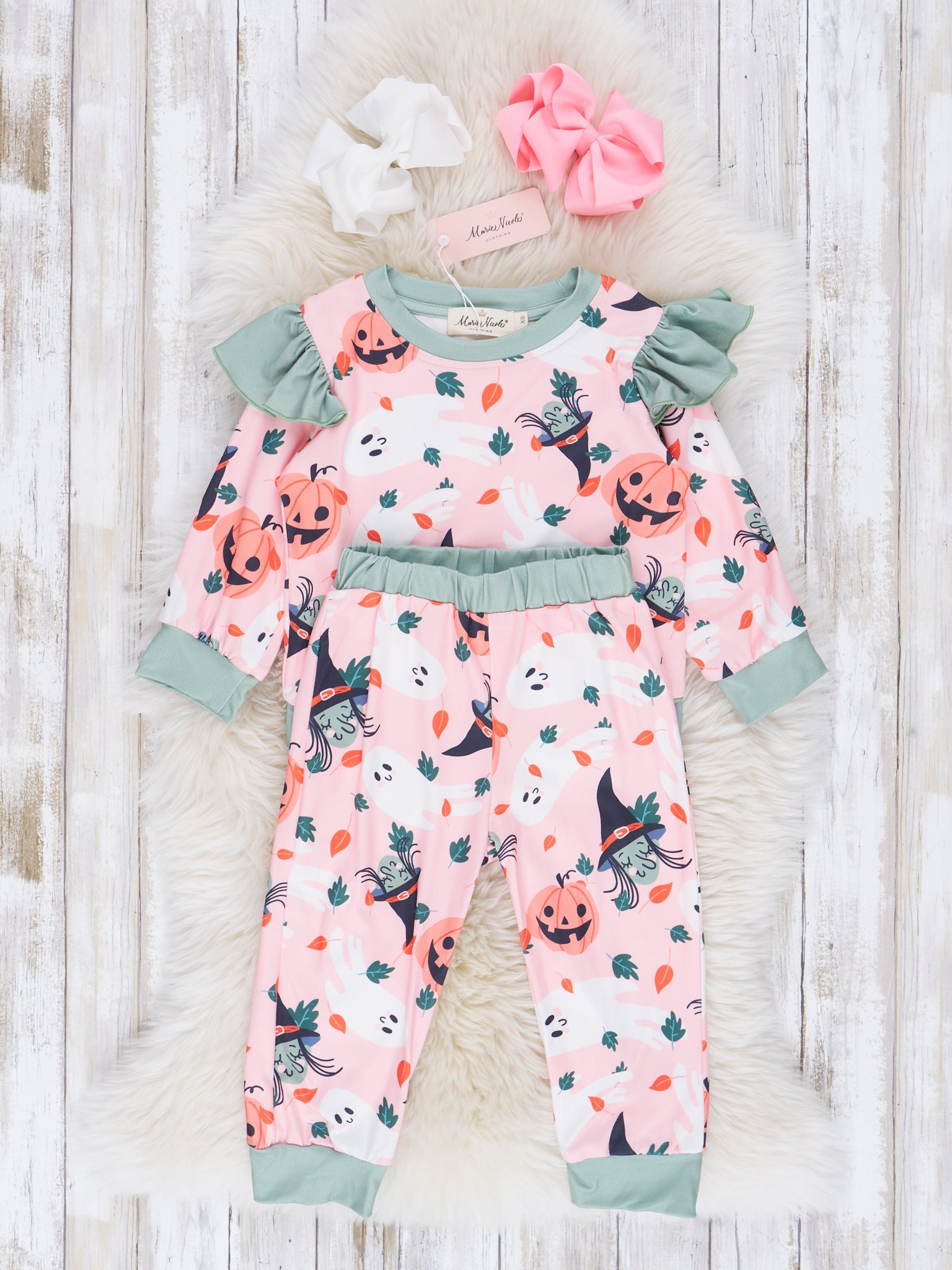 Coral & Olive Halloween Ruffle Outfit - Marie Nicole Clothing