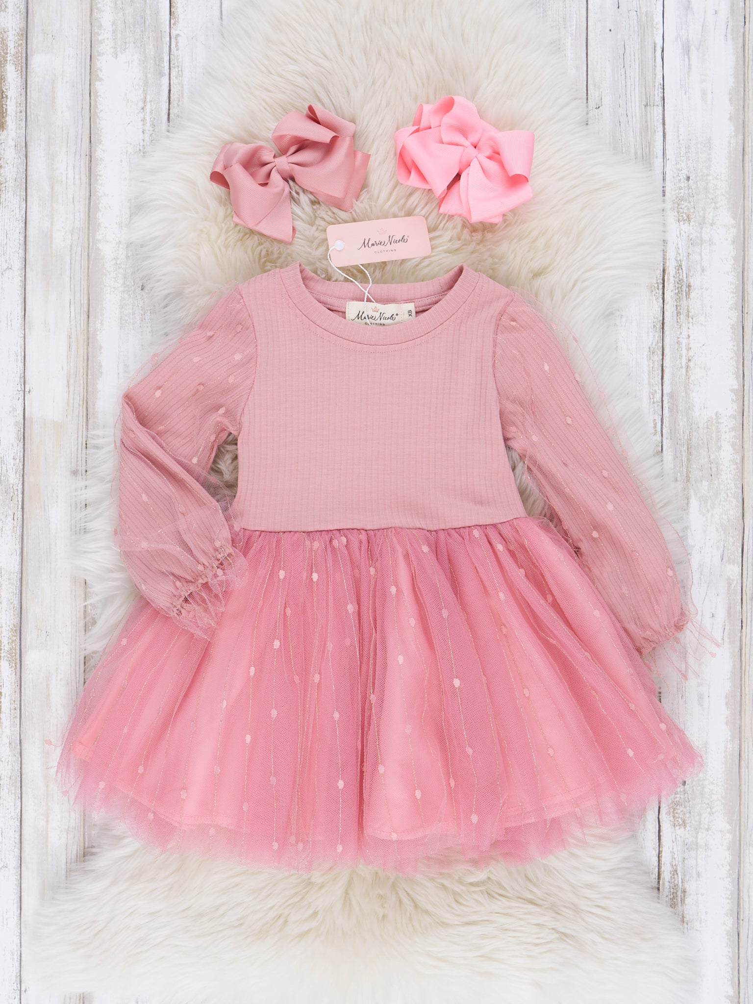 Soft Blush Swiss Dot Tulle Dress - Marie Nicole Clothing