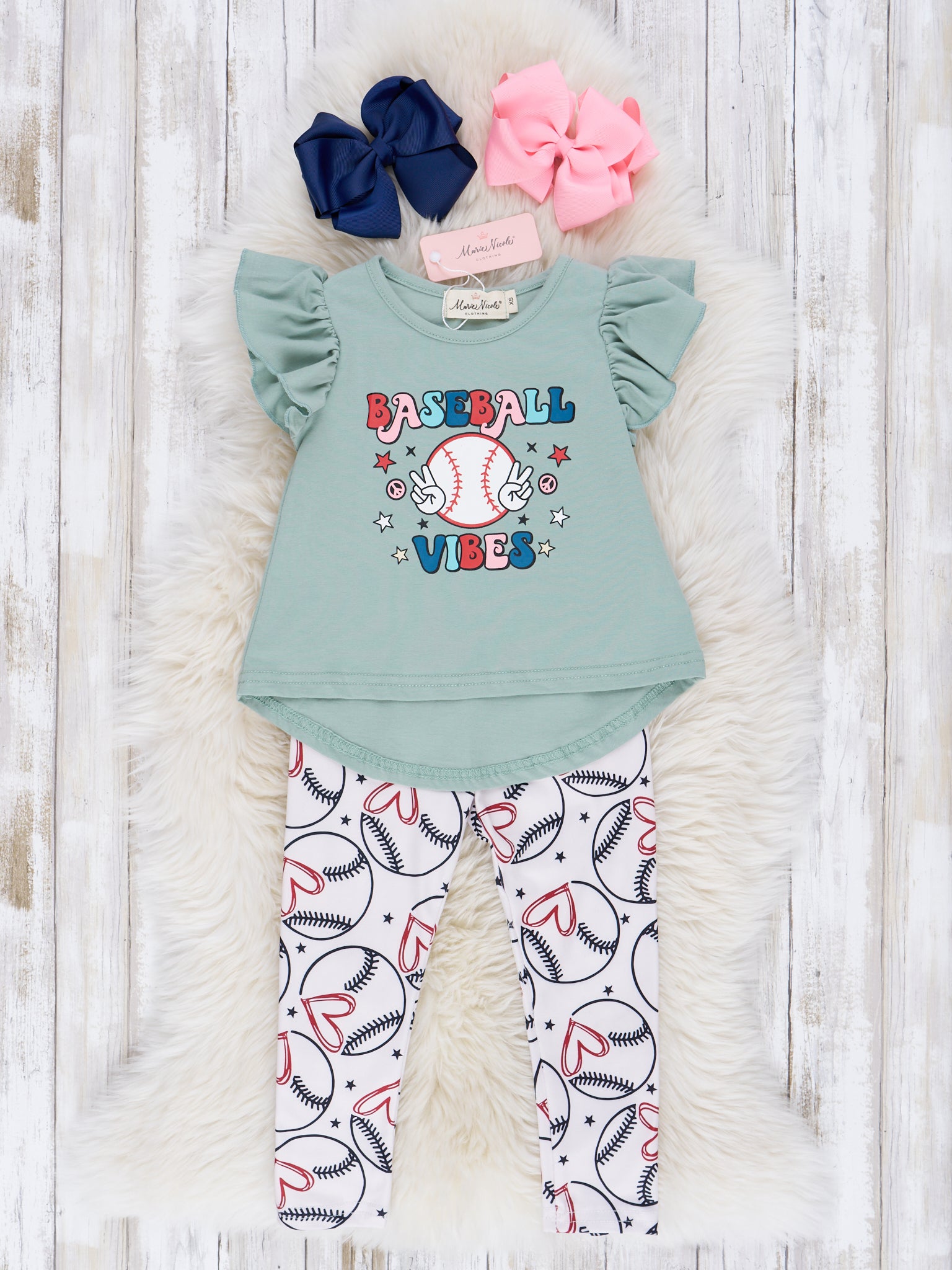 Sea Green Baseball Ruffle Outfit - Marie Nicole Clothing