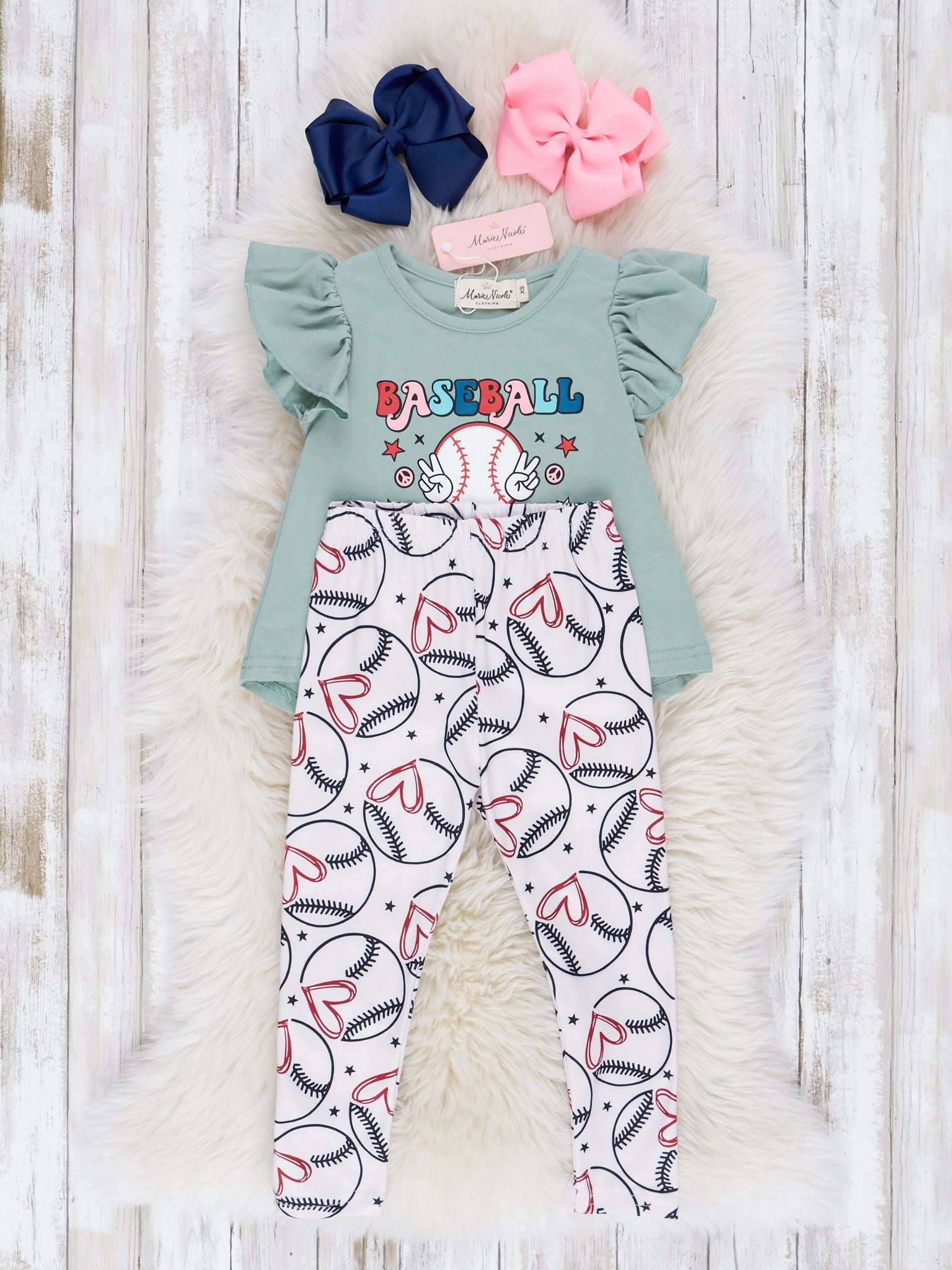 Sea Green Baseball Ruffle Outfit - Marie Nicole Clothing