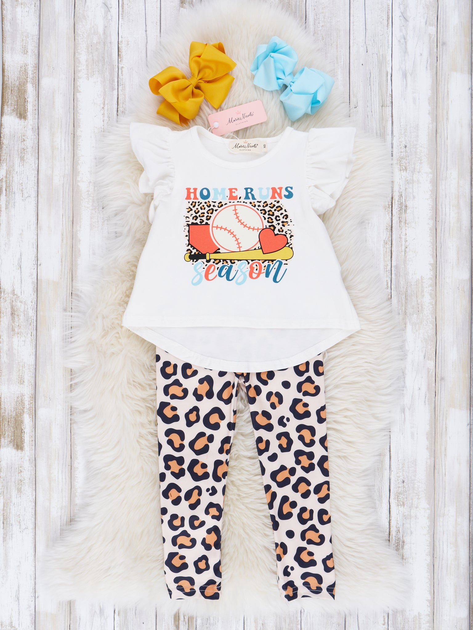 Leopard "Home Runs" Ruffle Outfit - Marie Nicole Clothing