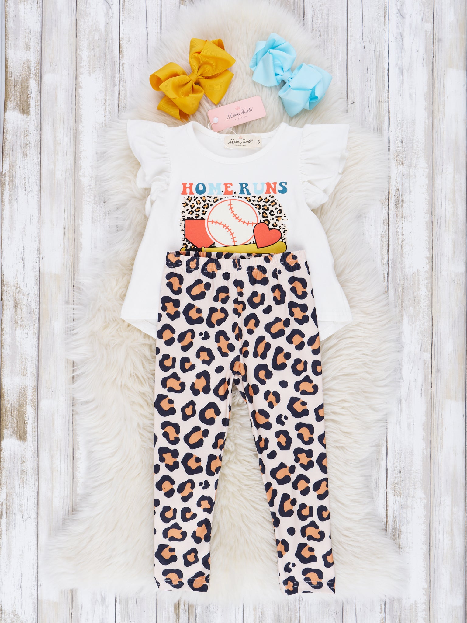Leopard "Home Runs" Ruffle Outfit - Marie Nicole Clothing