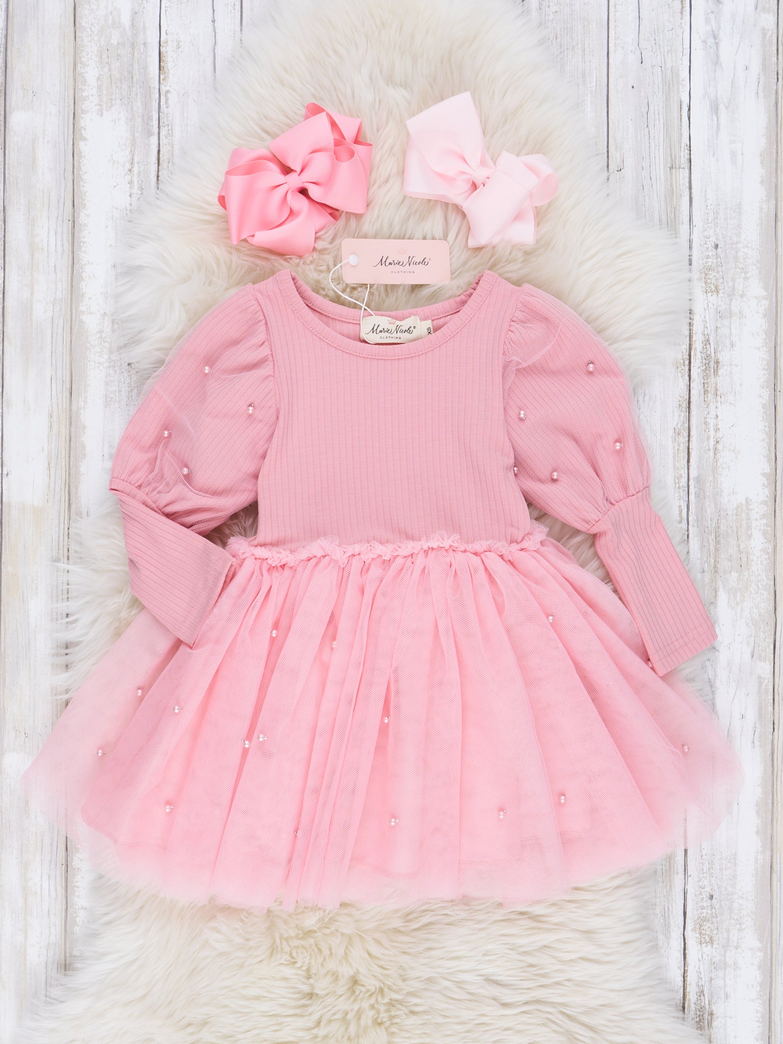 Rose Ribbed Swiss Dot Tulle Dress - Marie Nicole Clothing