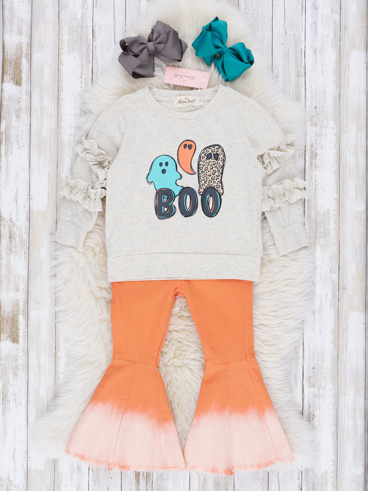 Orange Ombre Ghost Bell Bottom Outfit - Marie Nicole Clothing