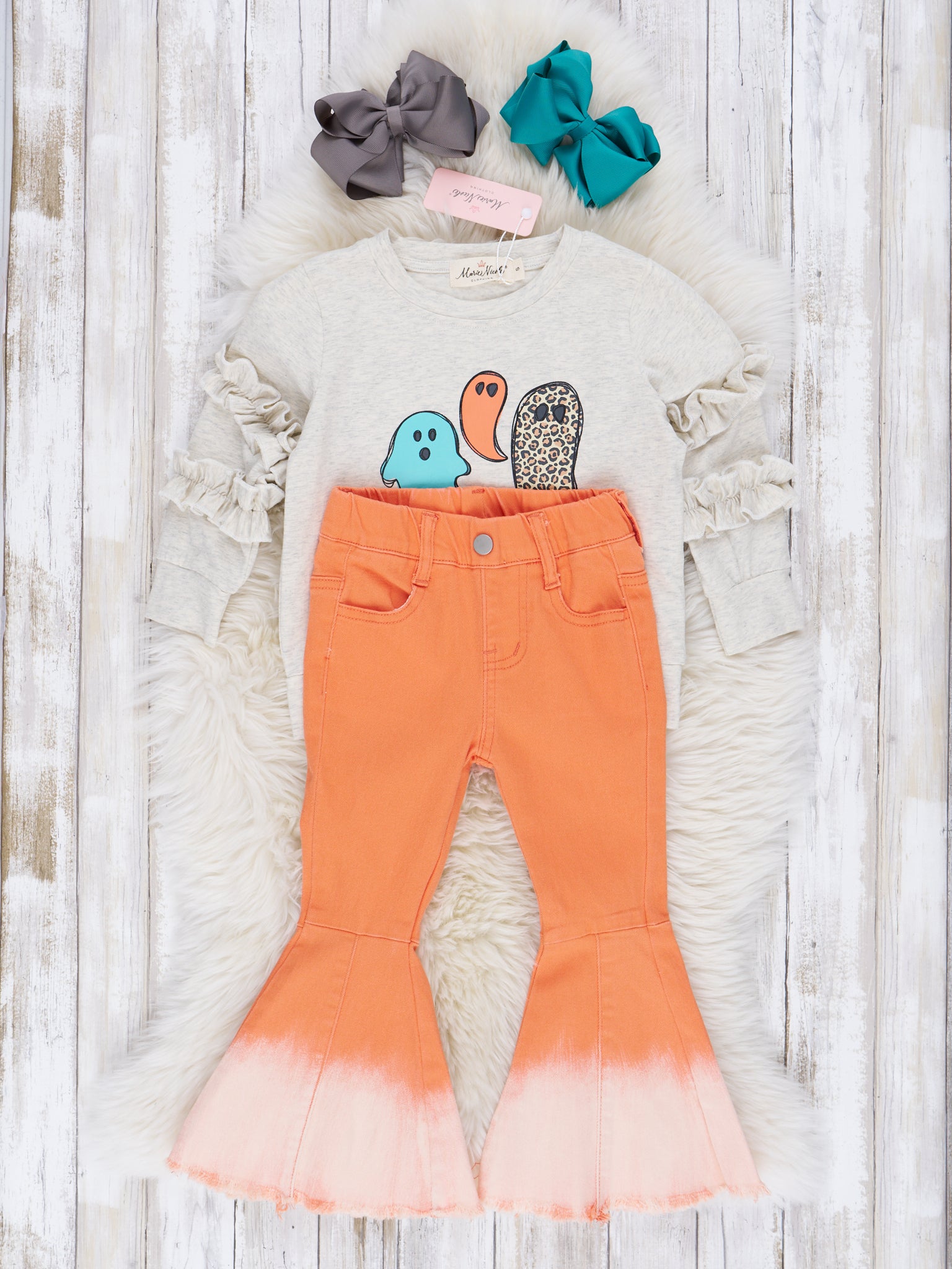 Orange Ombre Ghost Bell Bottom Outfit - Marie Nicole Clothing