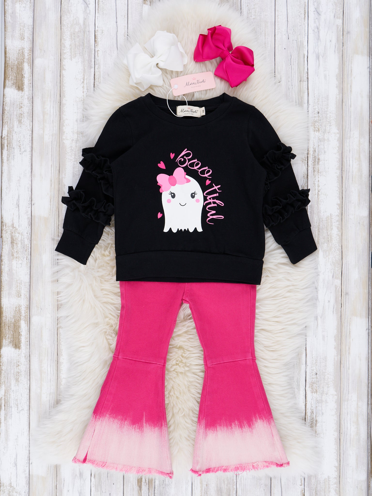 Magenta "Boo - tiful" Ghost Bell Bottom Outfit - Marie Nicole Clothing