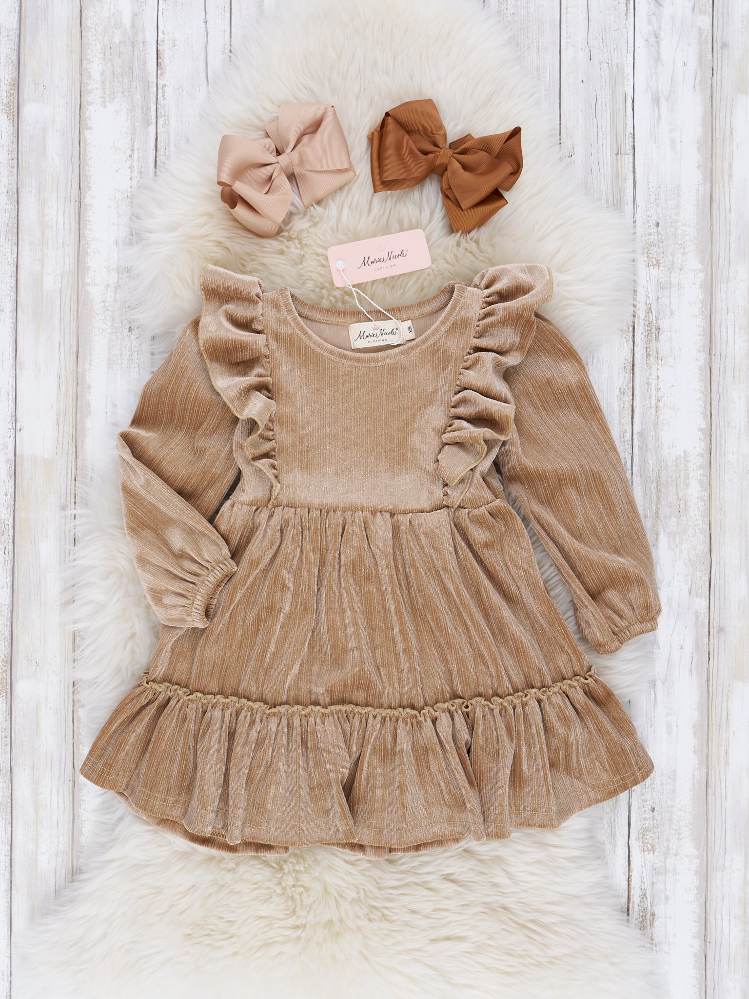 Velvet Ruffle Dress - Marie Nicole Clothing