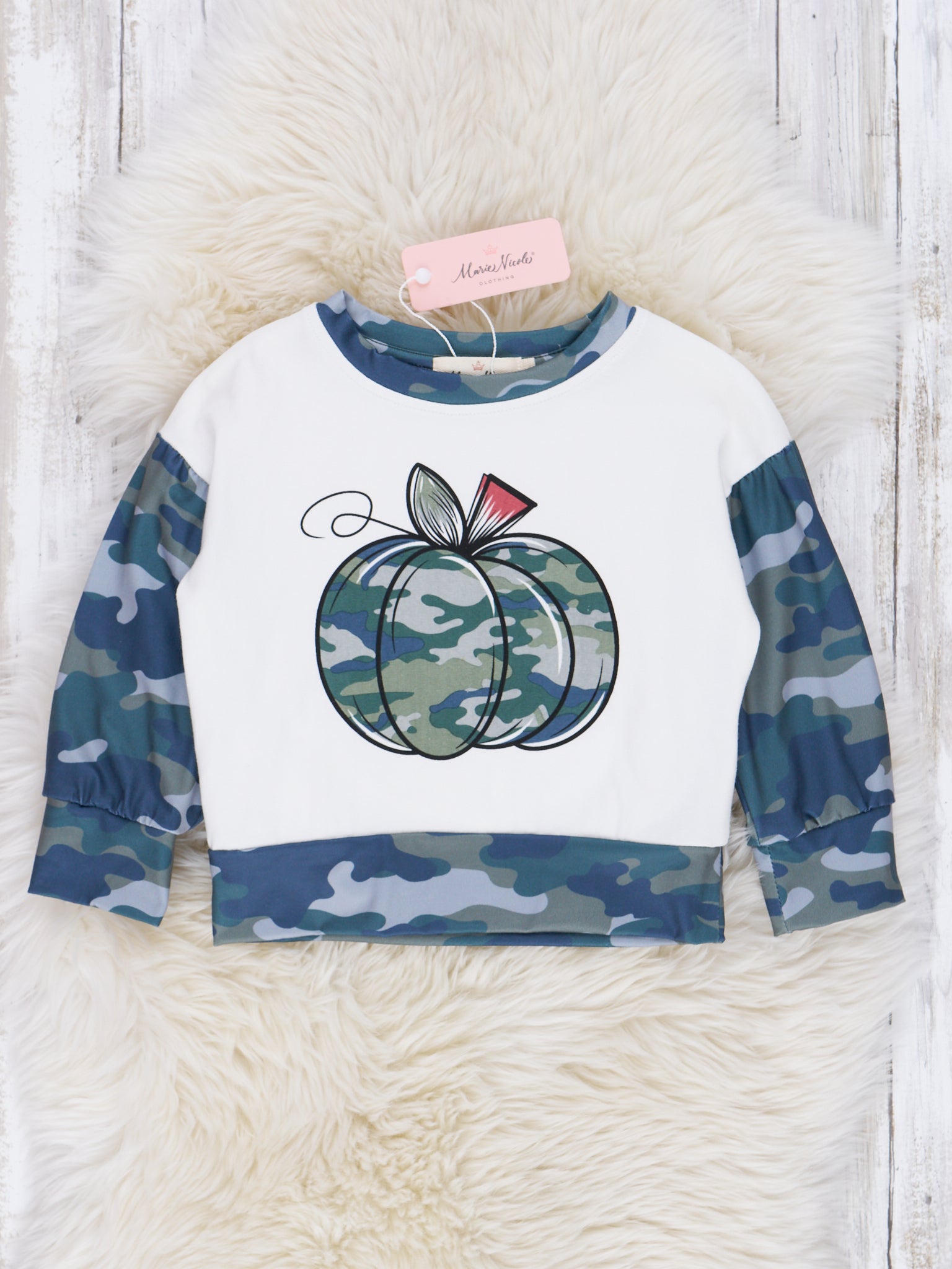 Green & Grey Camoflauge Pumpkin Shirt - Marie Nicole Clothing