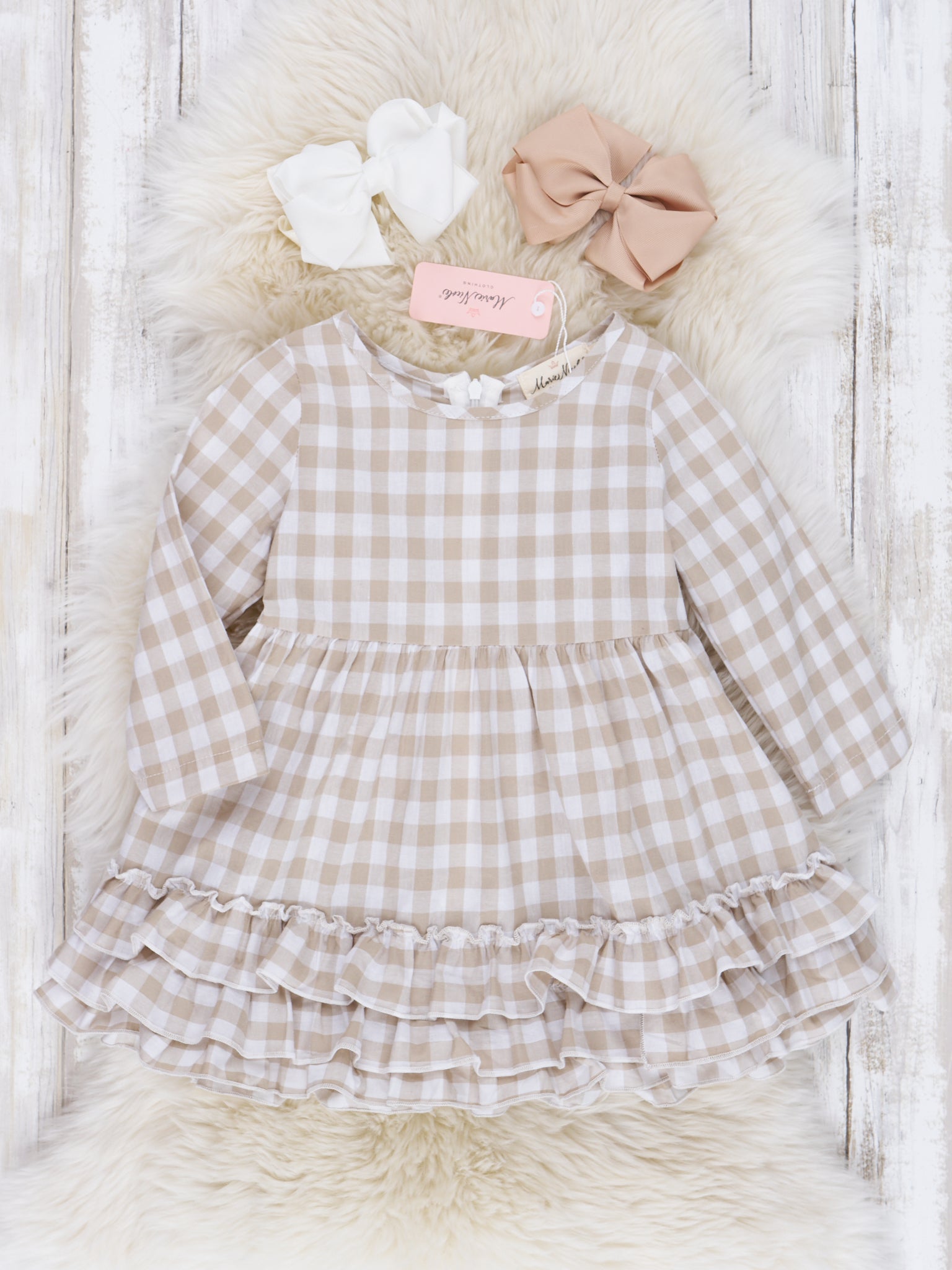 Fall Gingham Tiered Ruffle Dress - Marie Nicole Clothing