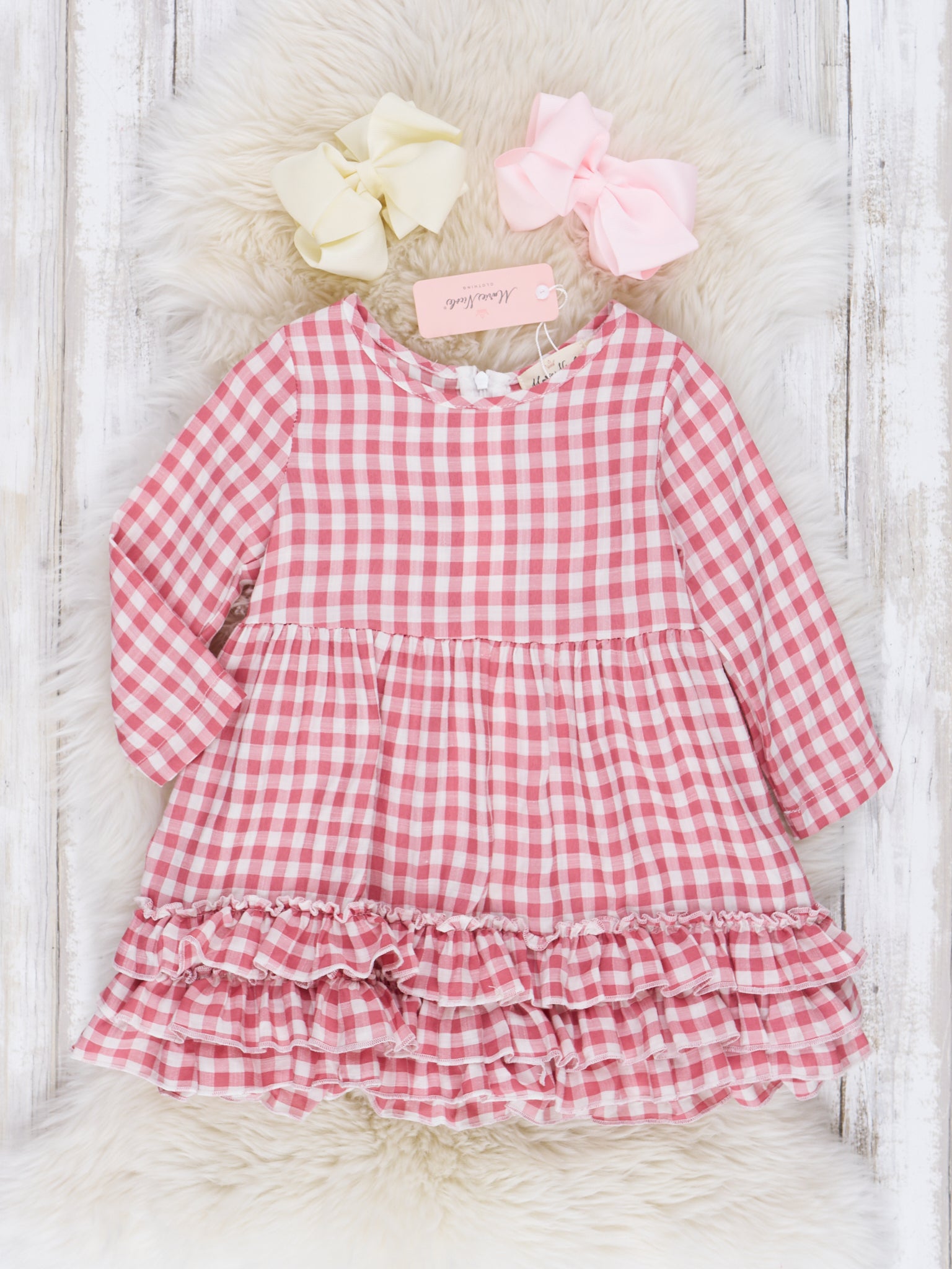 Fall Gingham Tiered Ruffle Dress - Marie Nicole Clothing