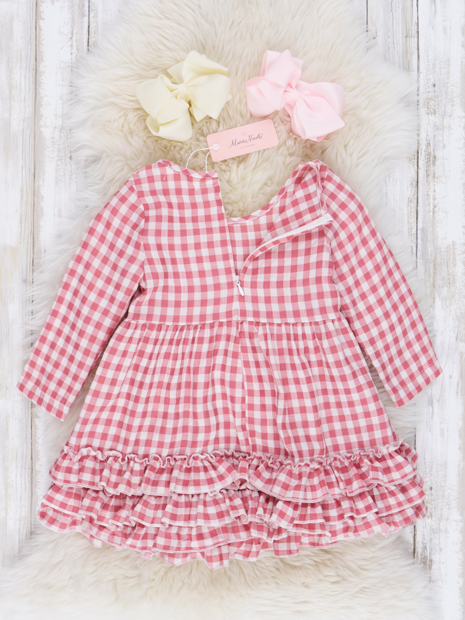 Fall Gingham Tiered Ruffle Dress - Marie Nicole Clothing