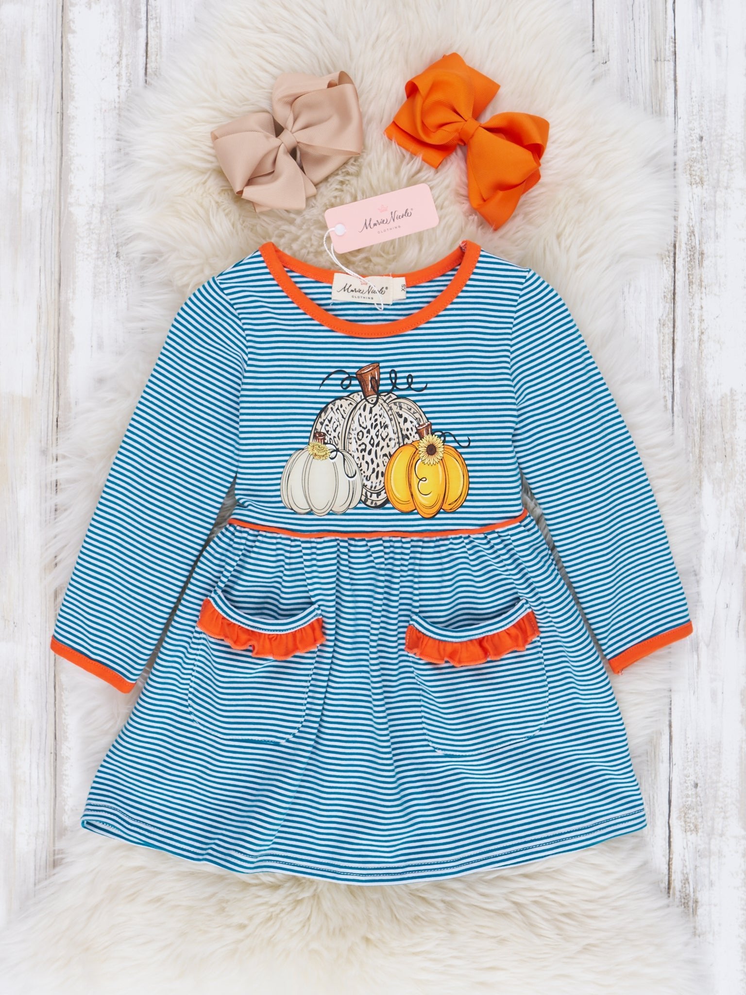 Teal Striped Pumpkin Dress - Marie Nicole Clothing