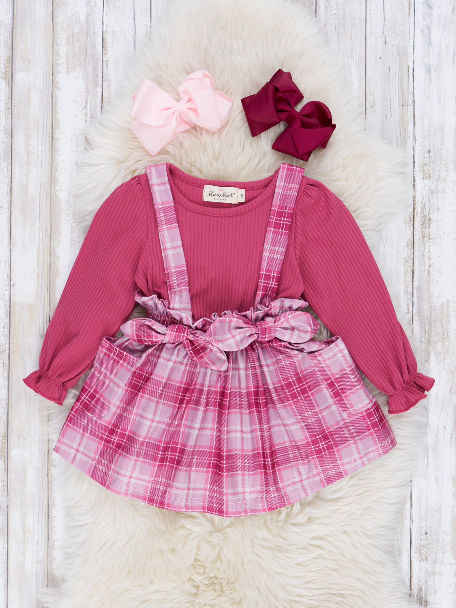 Plaid Overall Ruffle Skirt Set - Marie Nicole Clothing