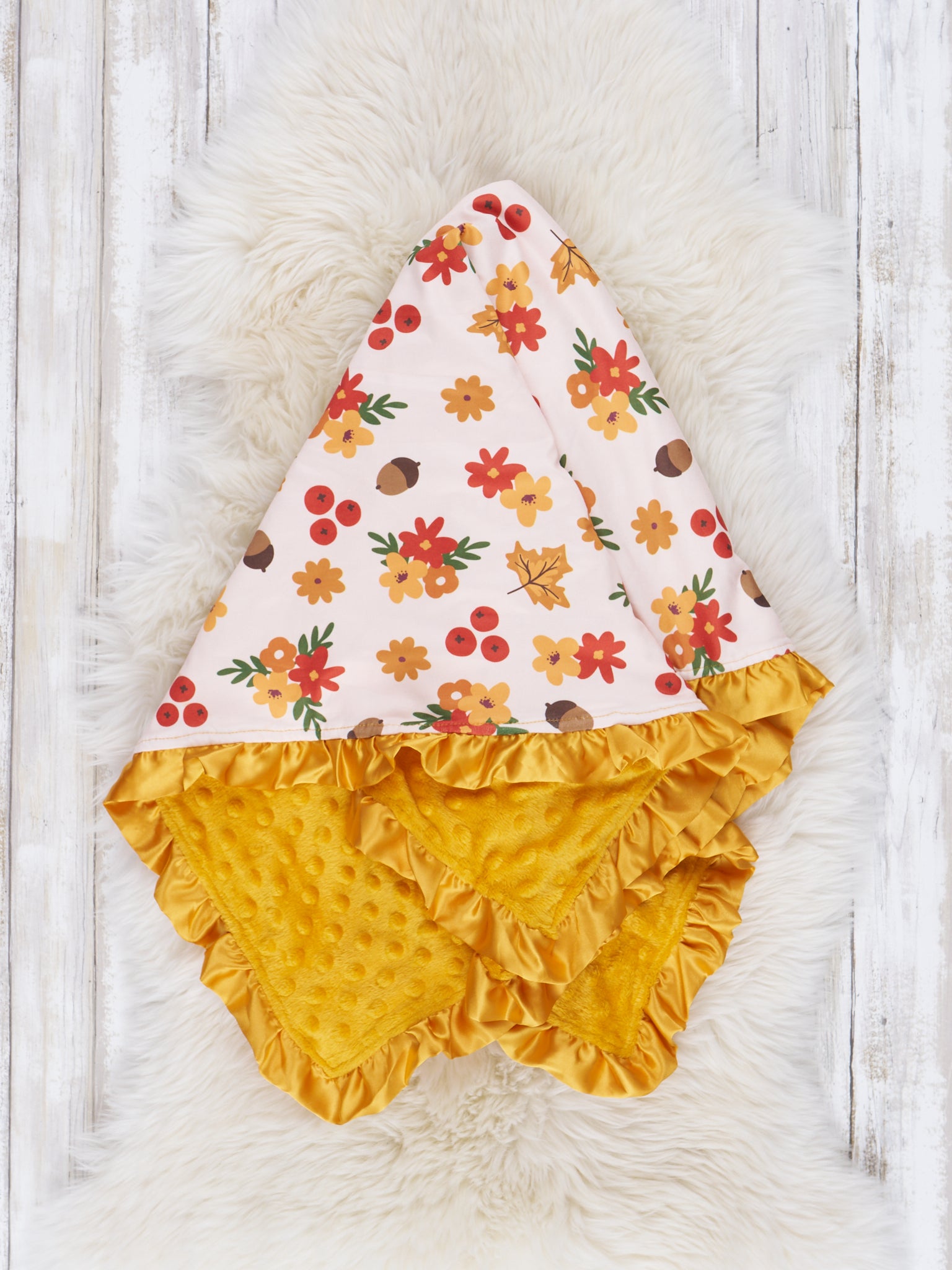 Yellow Daisy & Acorn Ruffle Minky Blanket - Marie Nicole Clothing