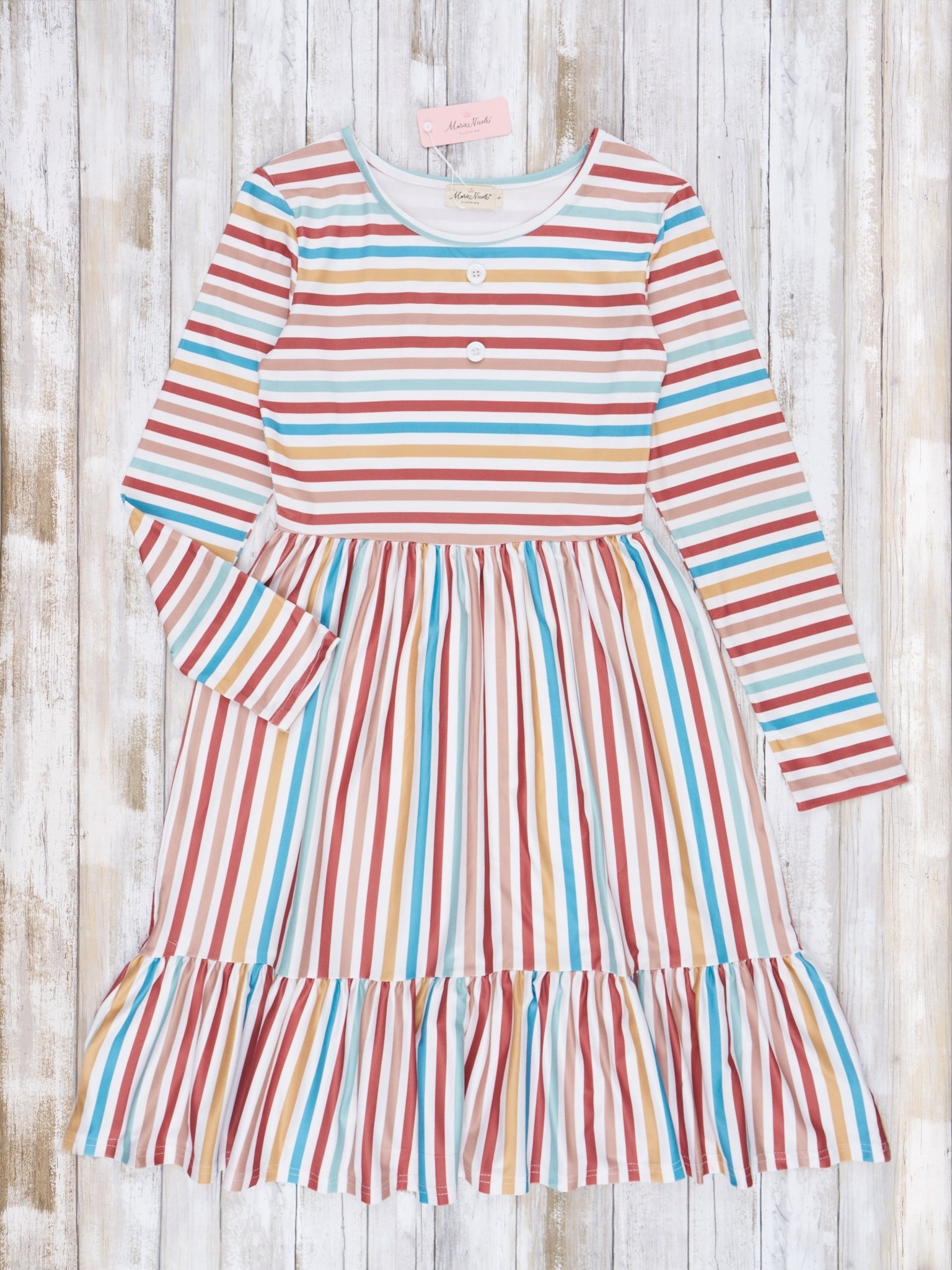 Mom & Me Autumn Stripe Tiered Ruffle Dress - Marie Nicole Clothing