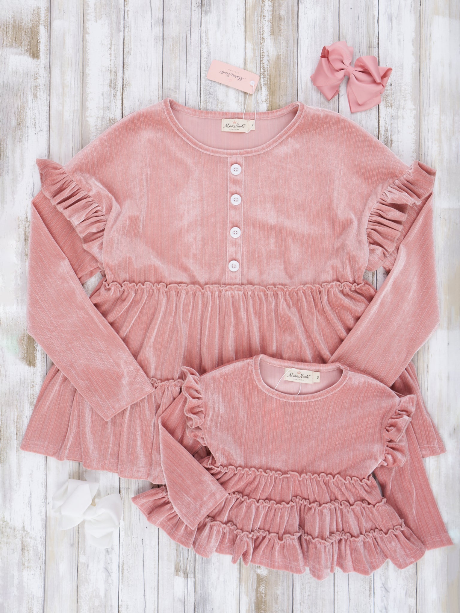Blush Mom & Me Velvet Ruffle Shirt - Marie Nicole Clothing