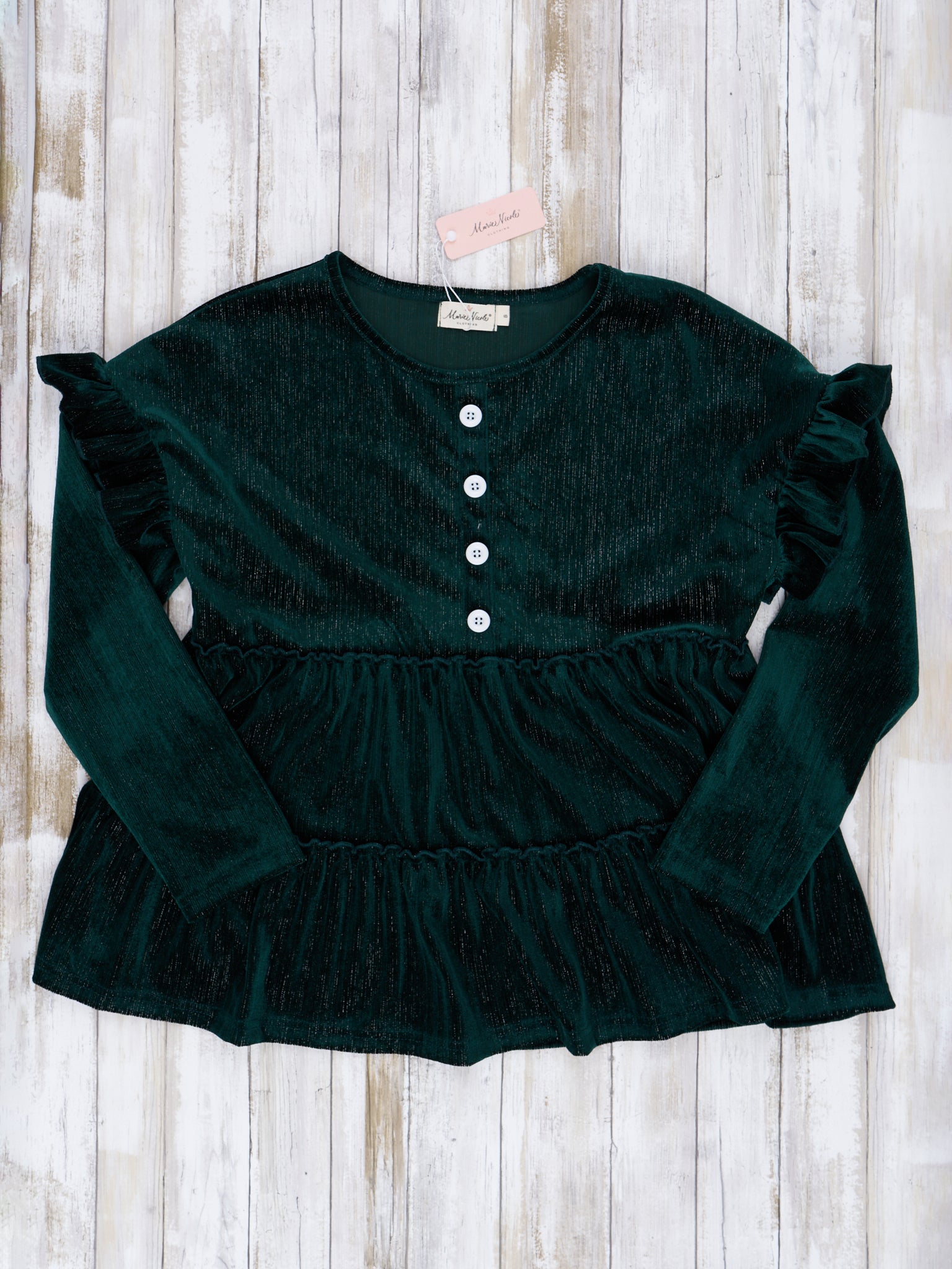 Deep Green Mom & Me Velvet Ruffle Shirt - Marie Nicole Clothing