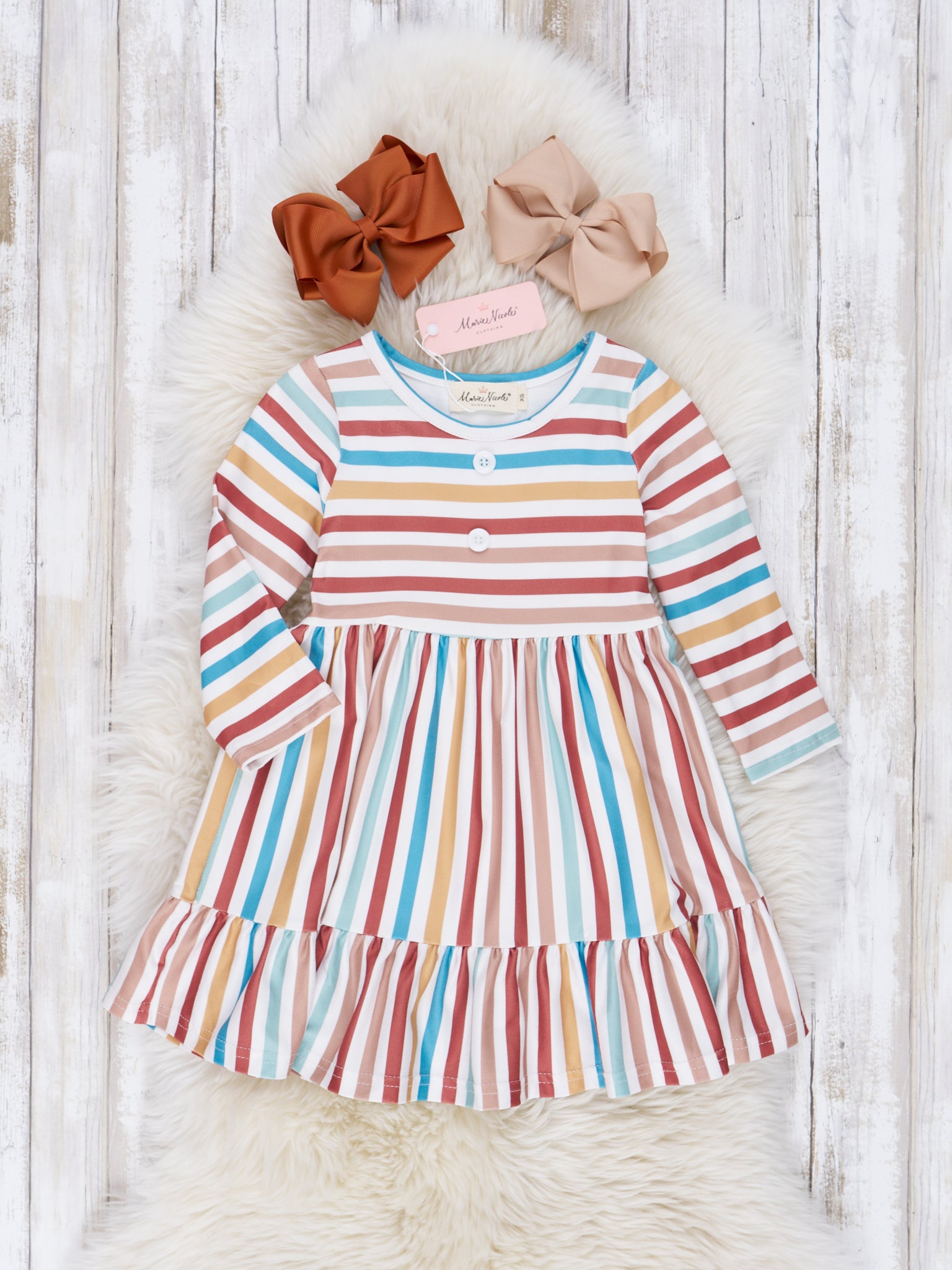 Mom & Me Autumn Stripe Tiered Ruffle Dress - Marie Nicole Clothing