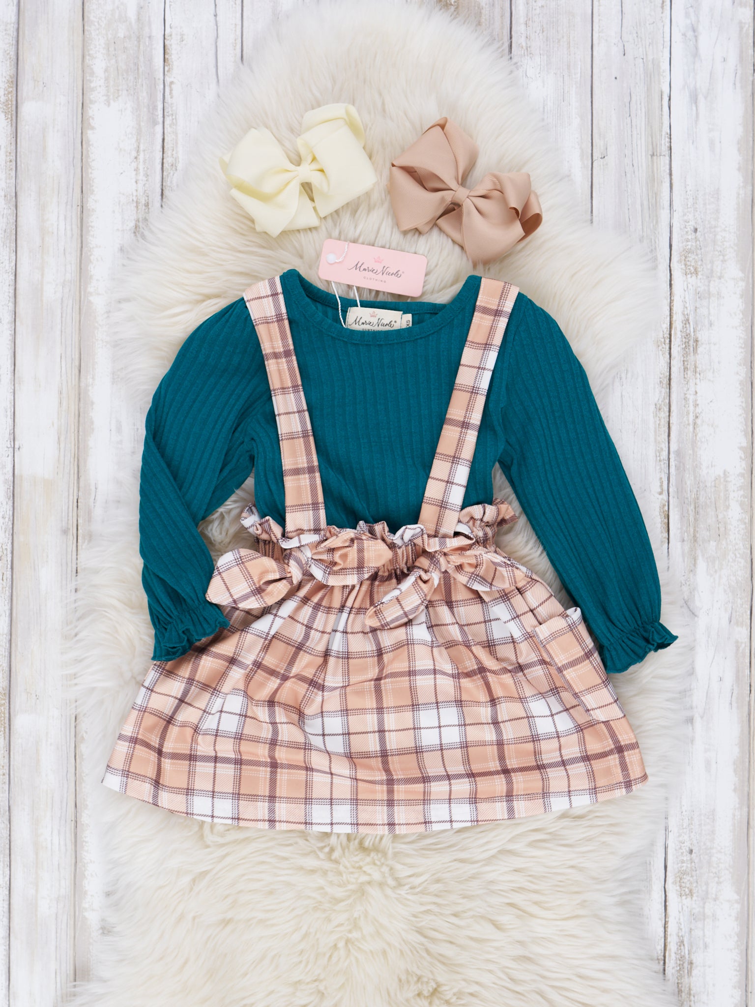 Plaid Overall Ruffle Skirt Set - Marie Nicole Clothing