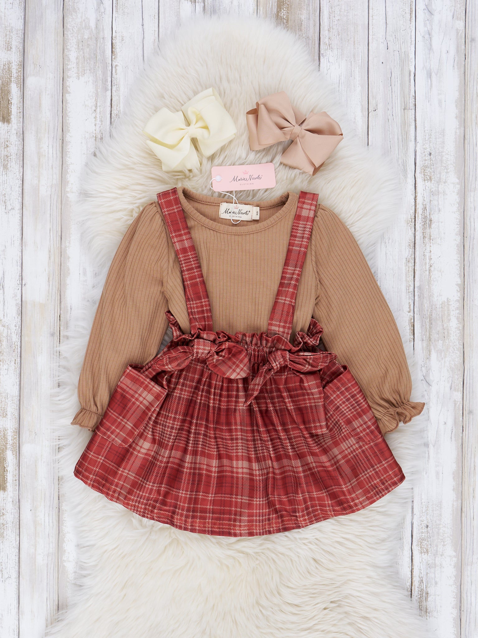 Plaid Overall Ruffle Skirt Set - Marie Nicole Clothing