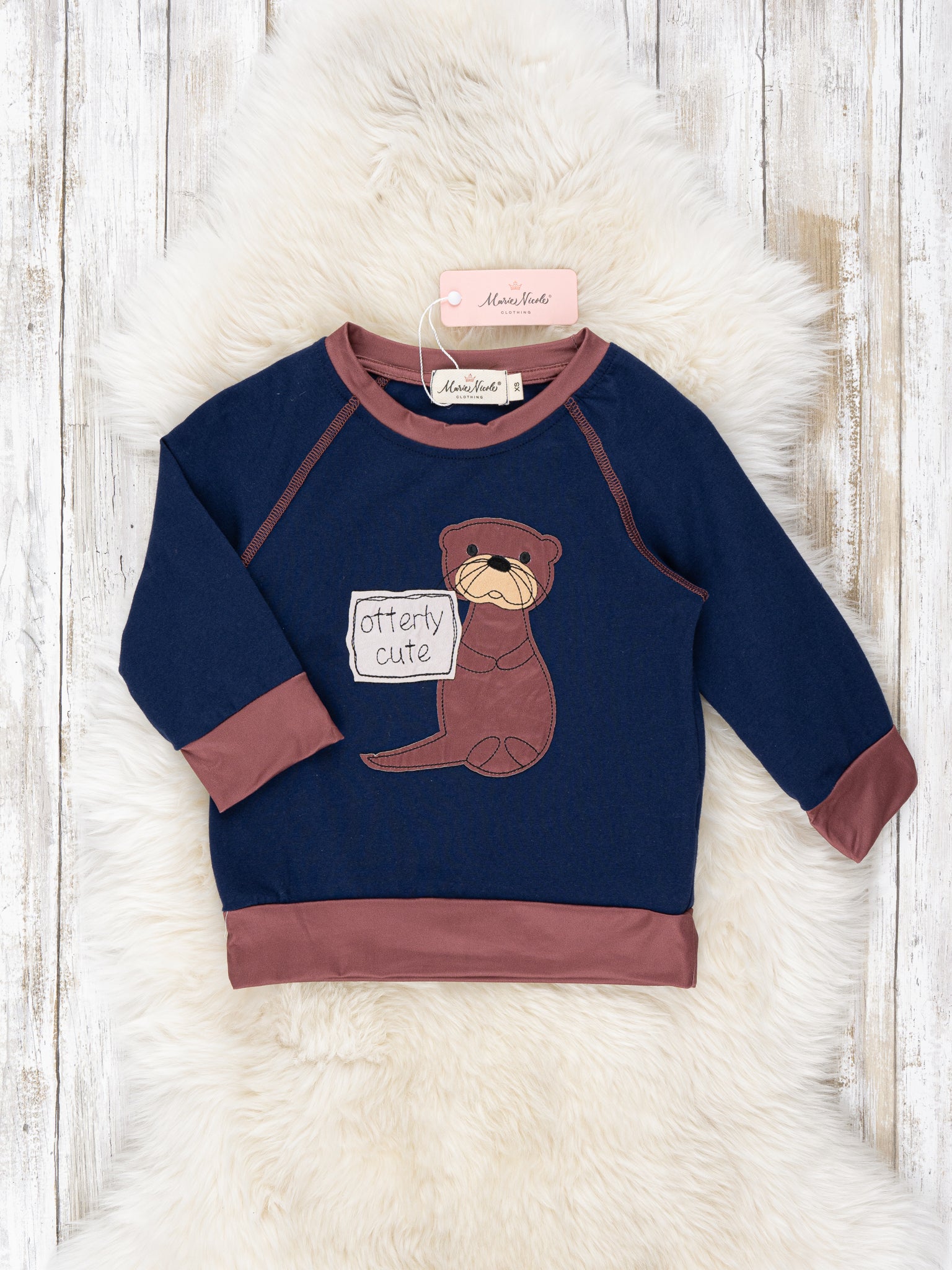 Navy & Brown Embroidered Otter Shirt - Marie Nicole Clothing