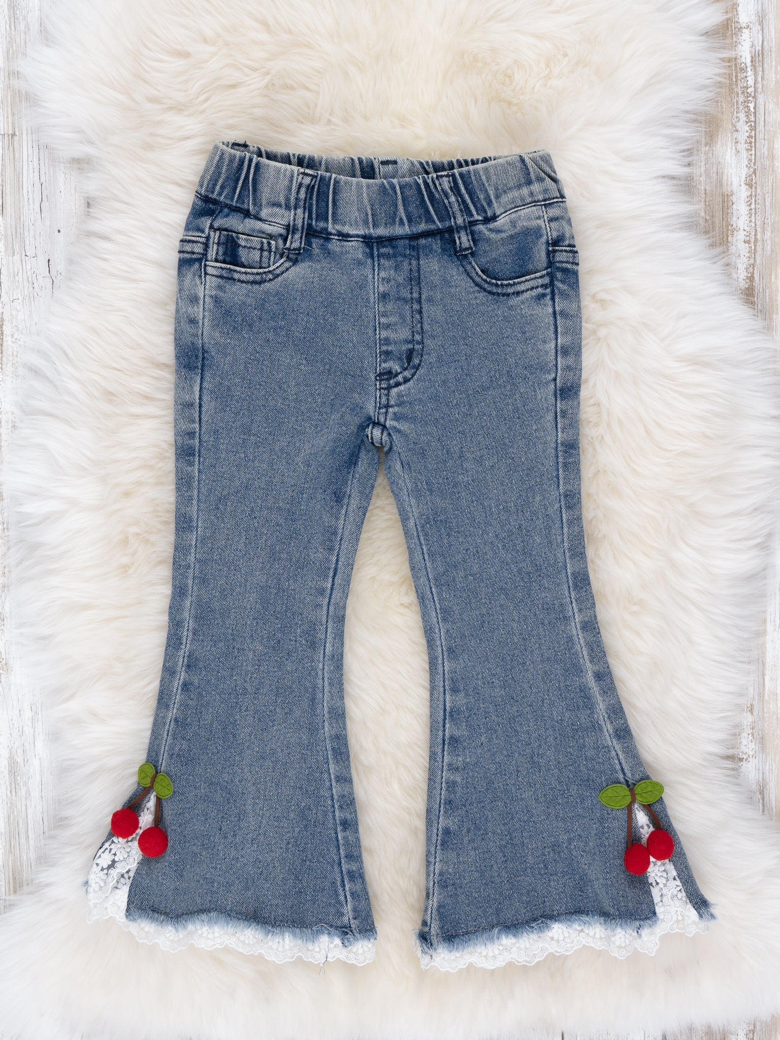 Cherry & Lace Denim Bell Bottoms - Marie Nicole Clothing