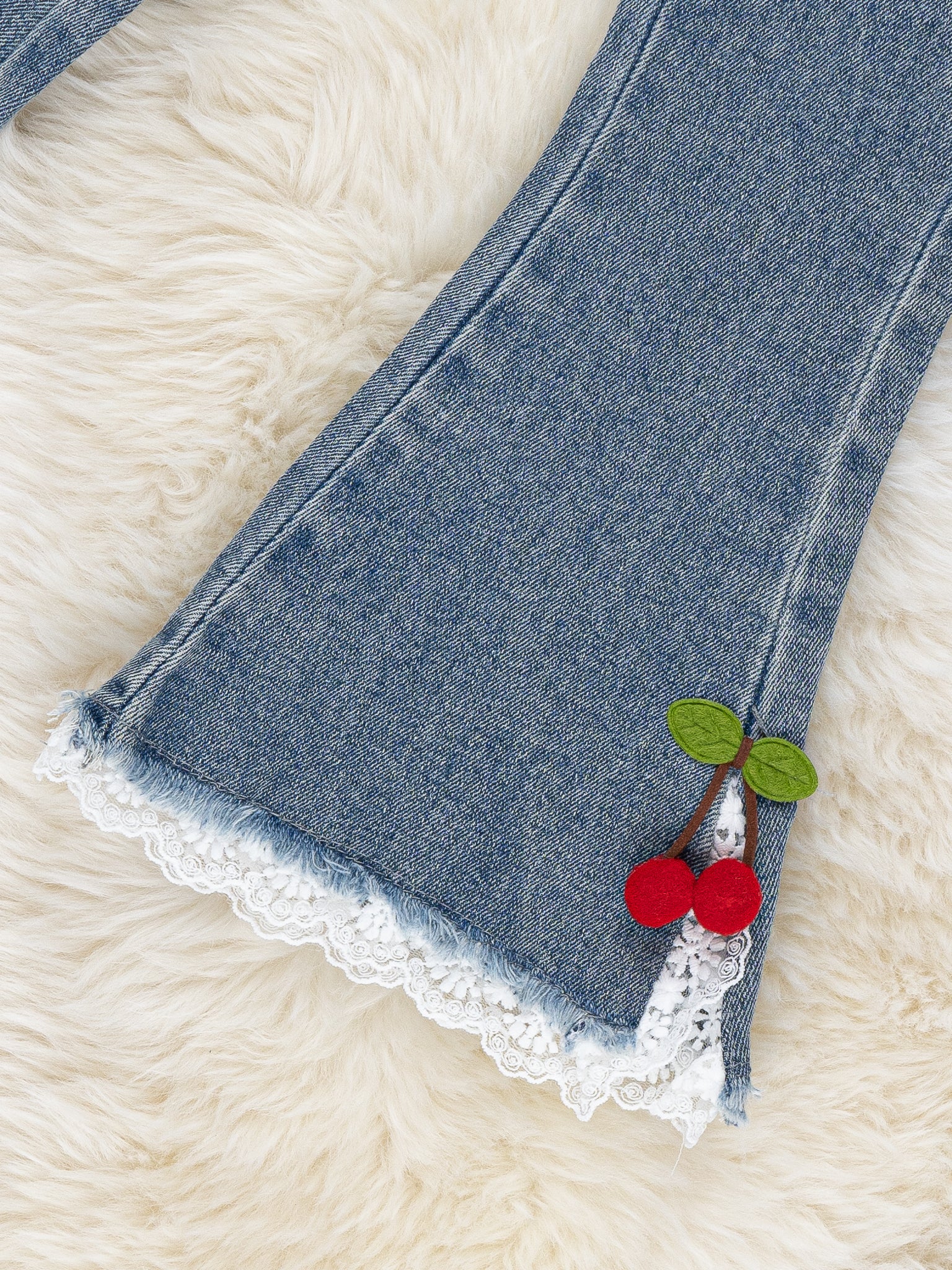 Cherry & Lace Denim Bell Bottoms - Marie Nicole Clothing