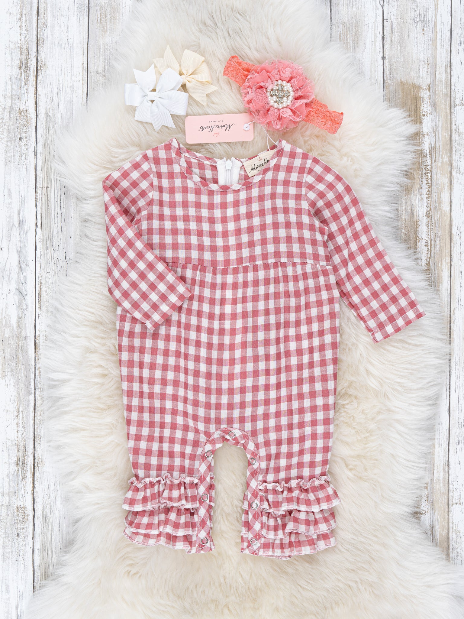 Fall Gingham Tiered Ruffle Romper - Marie Nicole Clothing