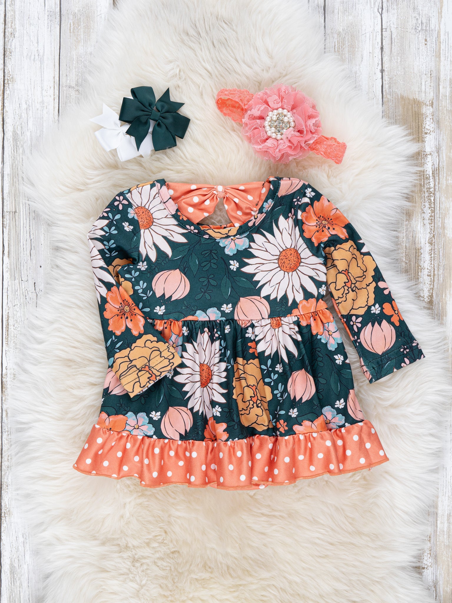 Forest Green Marigold Blooms Ruffle Romper - Marie Nicole Clothing