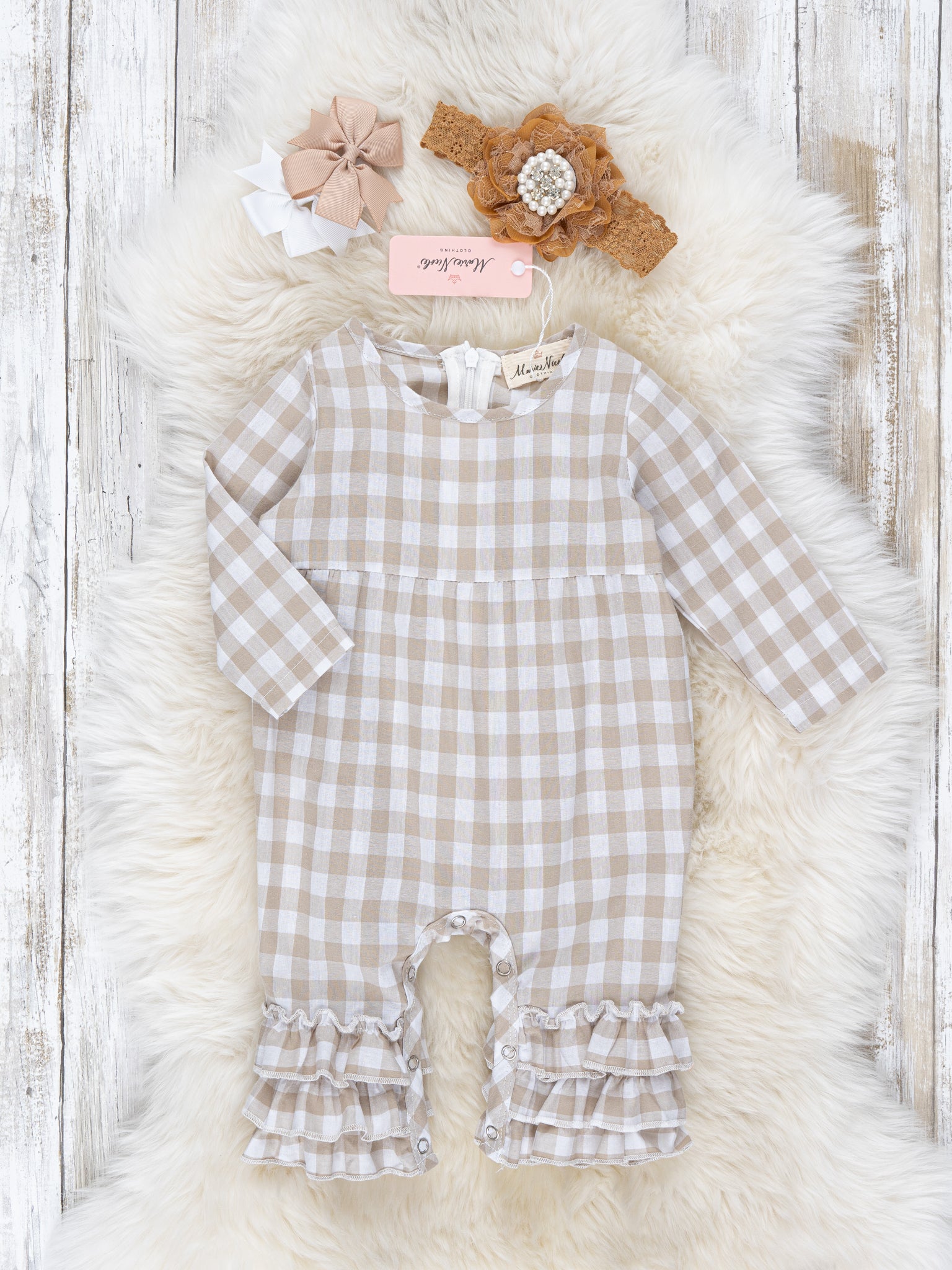 Fall Gingham Tiered Ruffle Romper - Marie Nicole Clothing