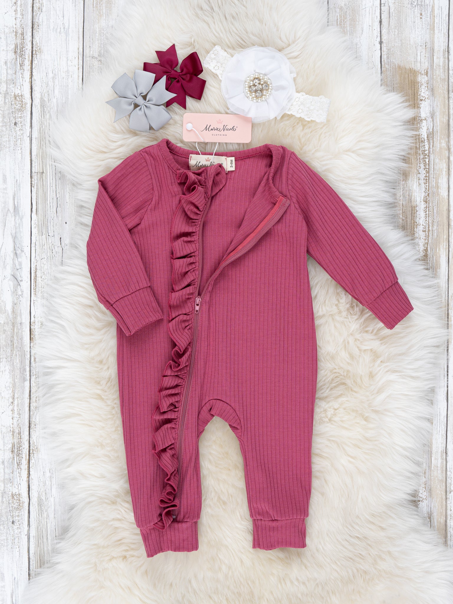 Long Sleeve Ruffle Sleeper Pajamas - Marie Nicole Clothing