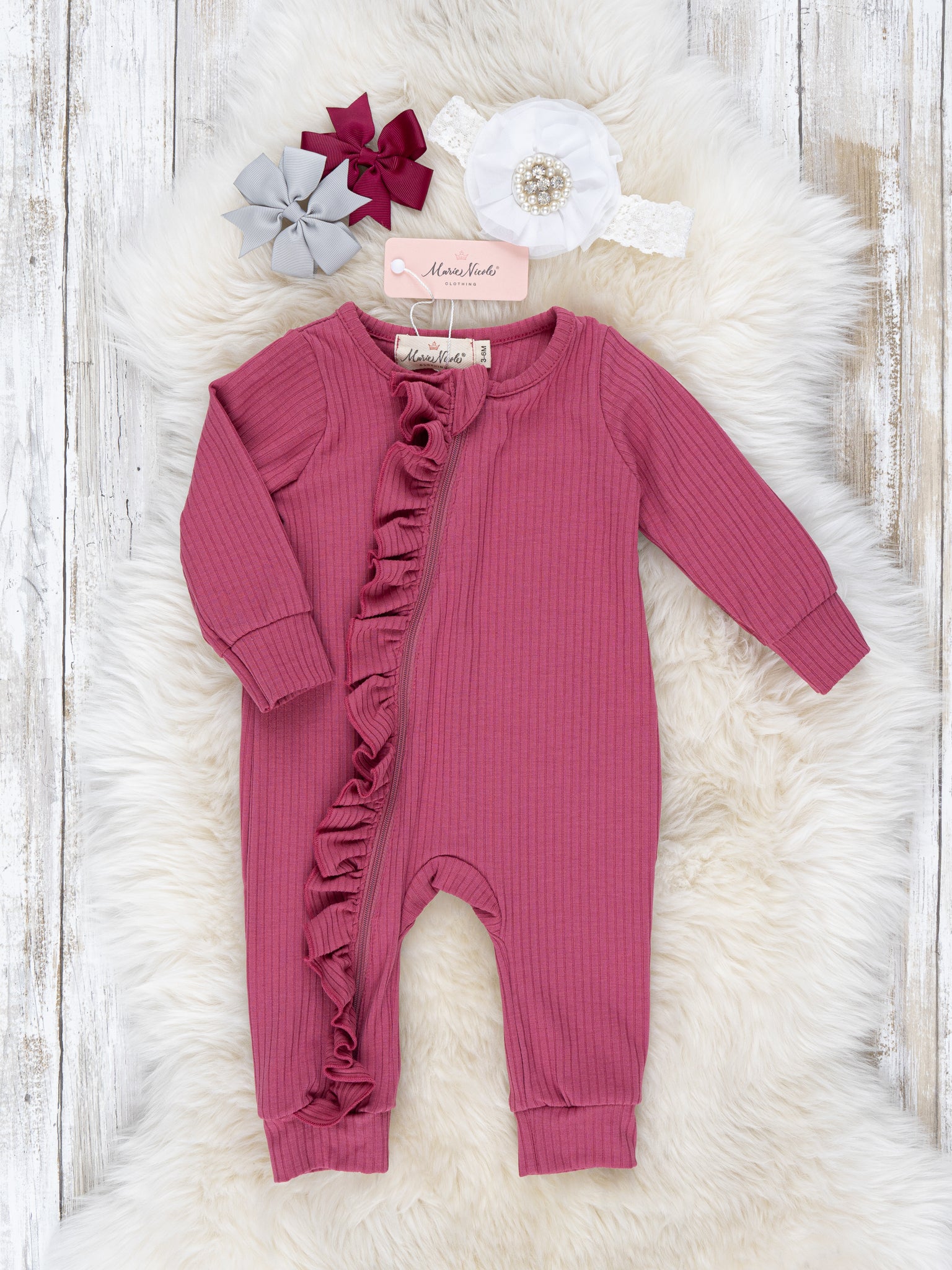 Long Sleeve Ruffle Sleeper Pajamas - Marie Nicole Clothing