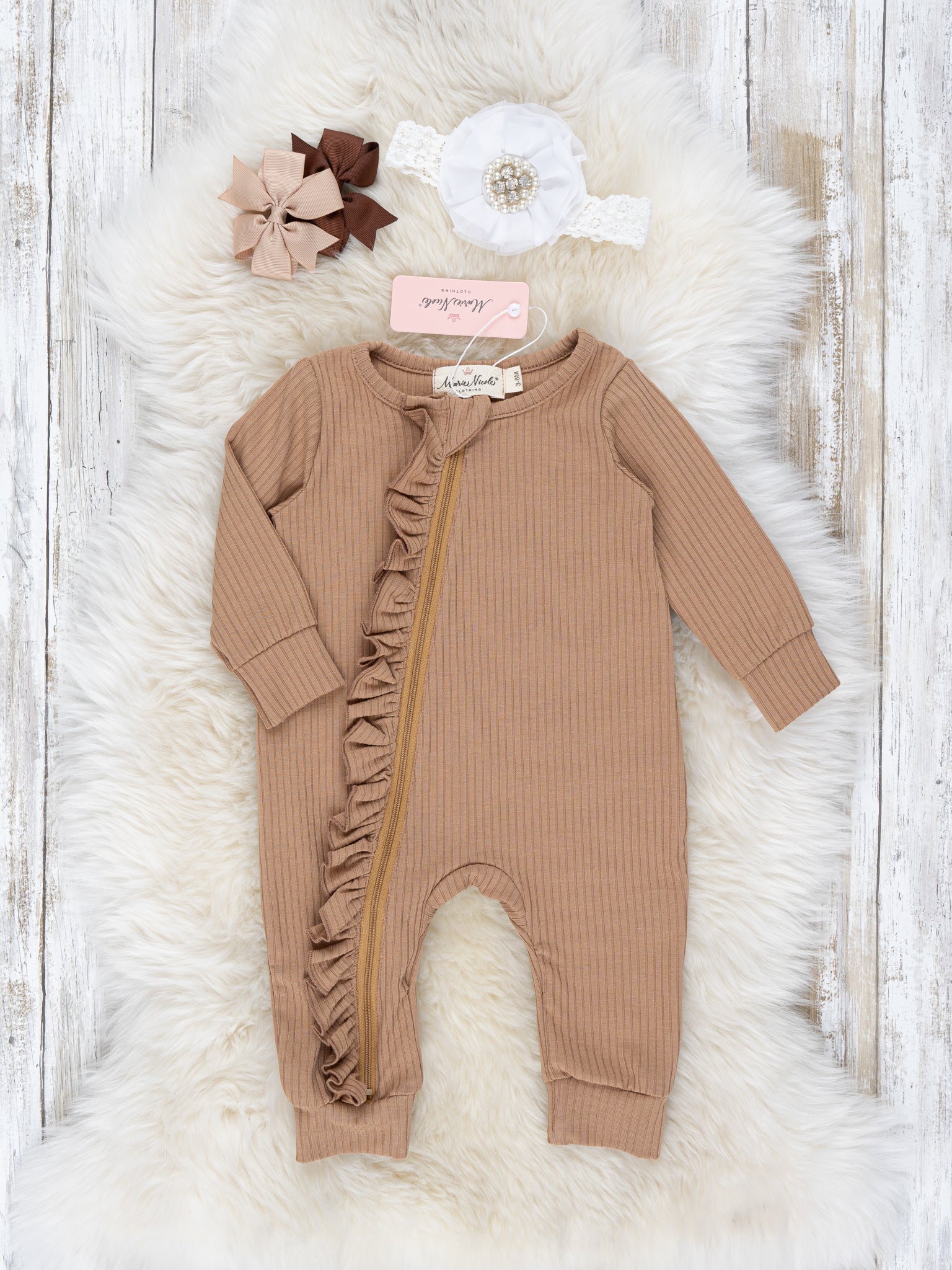 Long Sleeve Ruffle Sleeper Pajamas - Marie Nicole Clothing