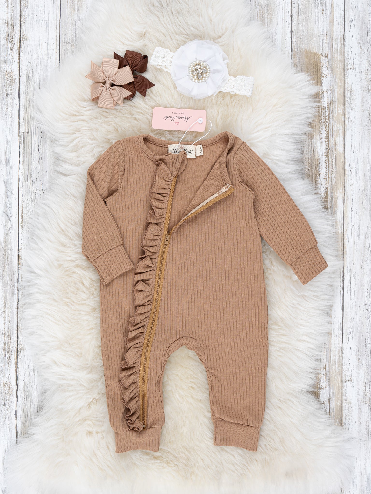Long Sleeve Ruffle Sleeper Pajamas - Marie Nicole Clothing