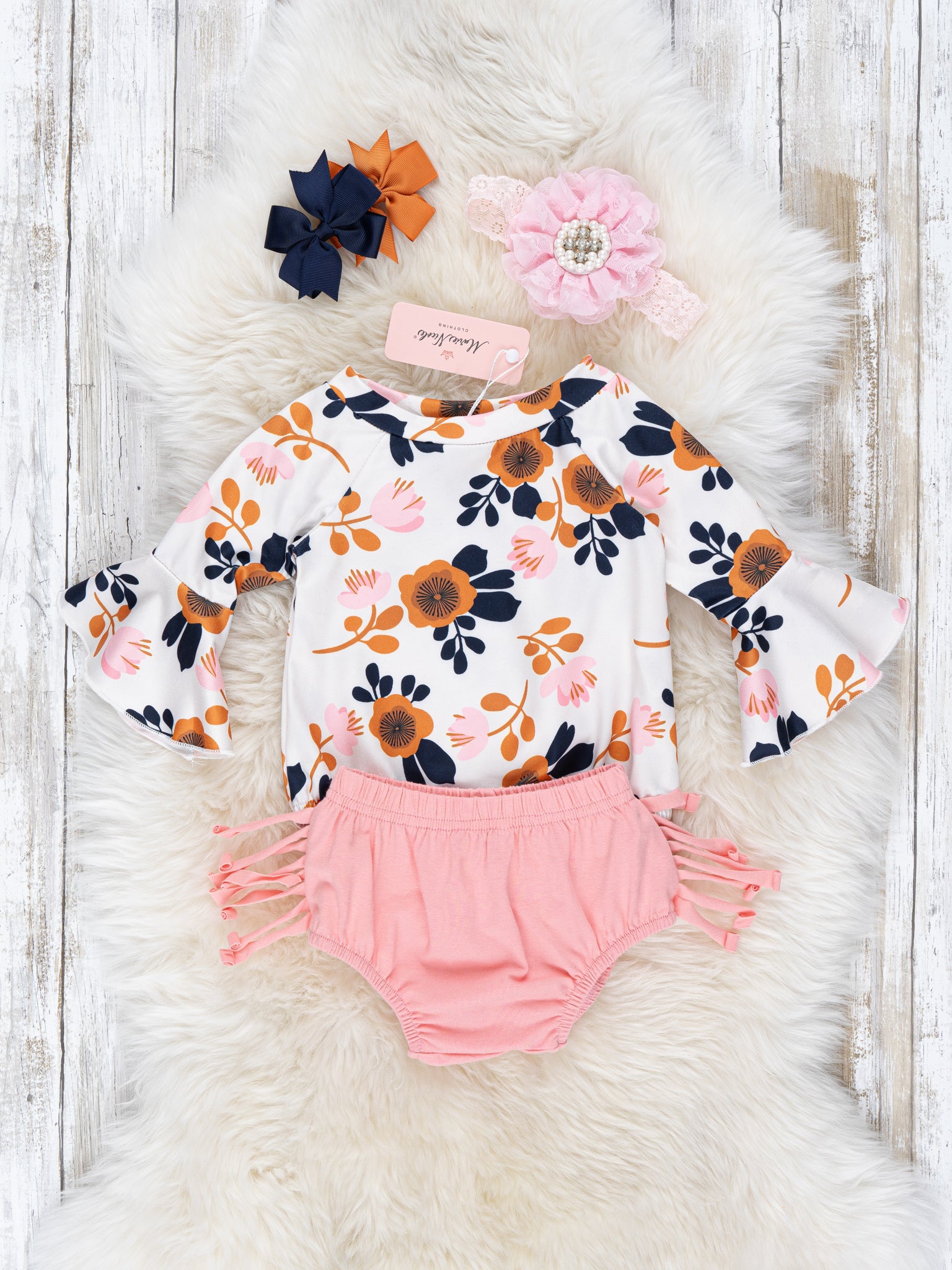 Pink & Cinnamon Floral Fringe Romper Outfit - Marie Nicole Clothing